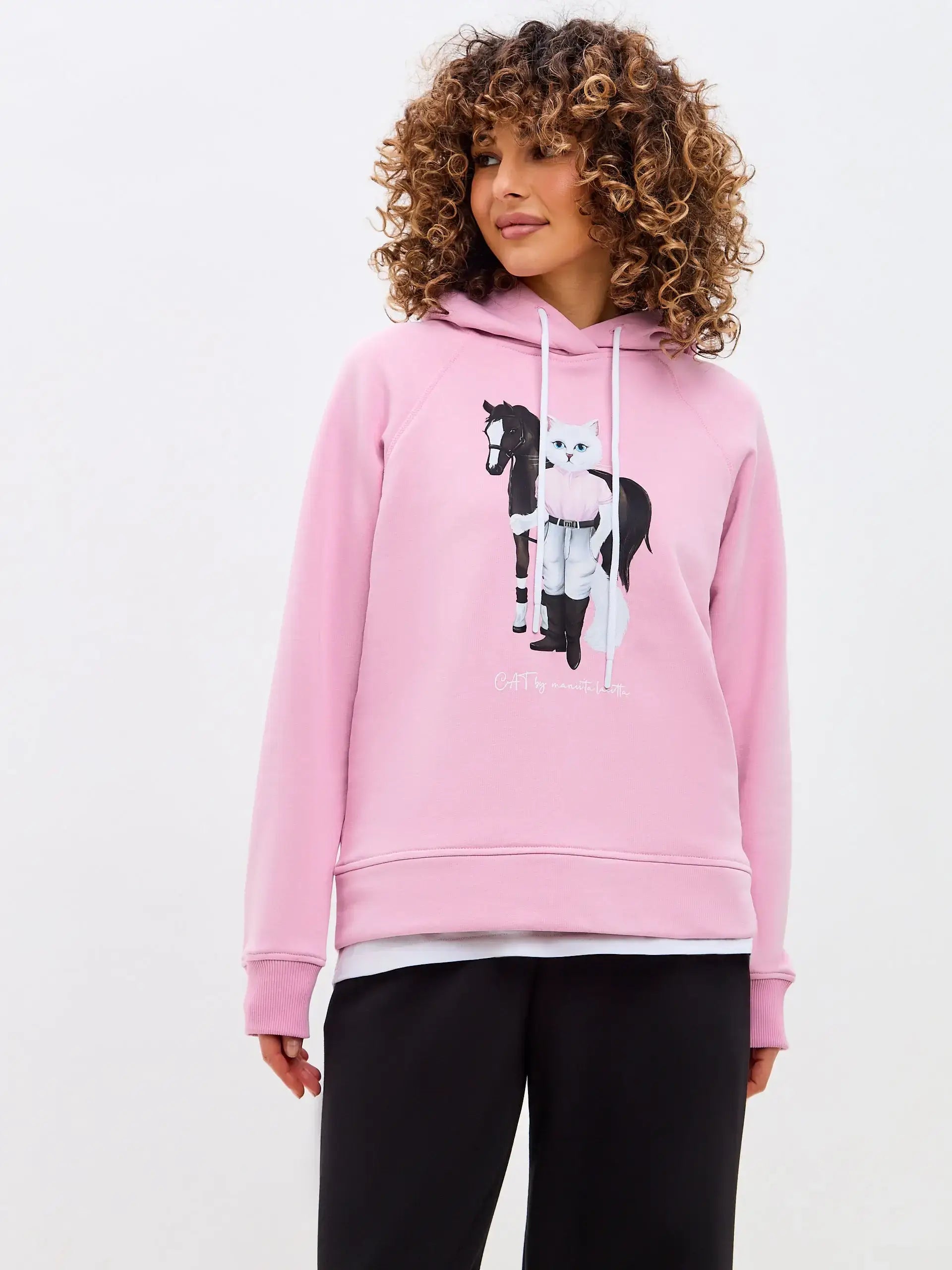 Pink hoodie white rider cat - Funny Cat Hoodie & sweatshirt | For Cat Lovers | CAT by maniita