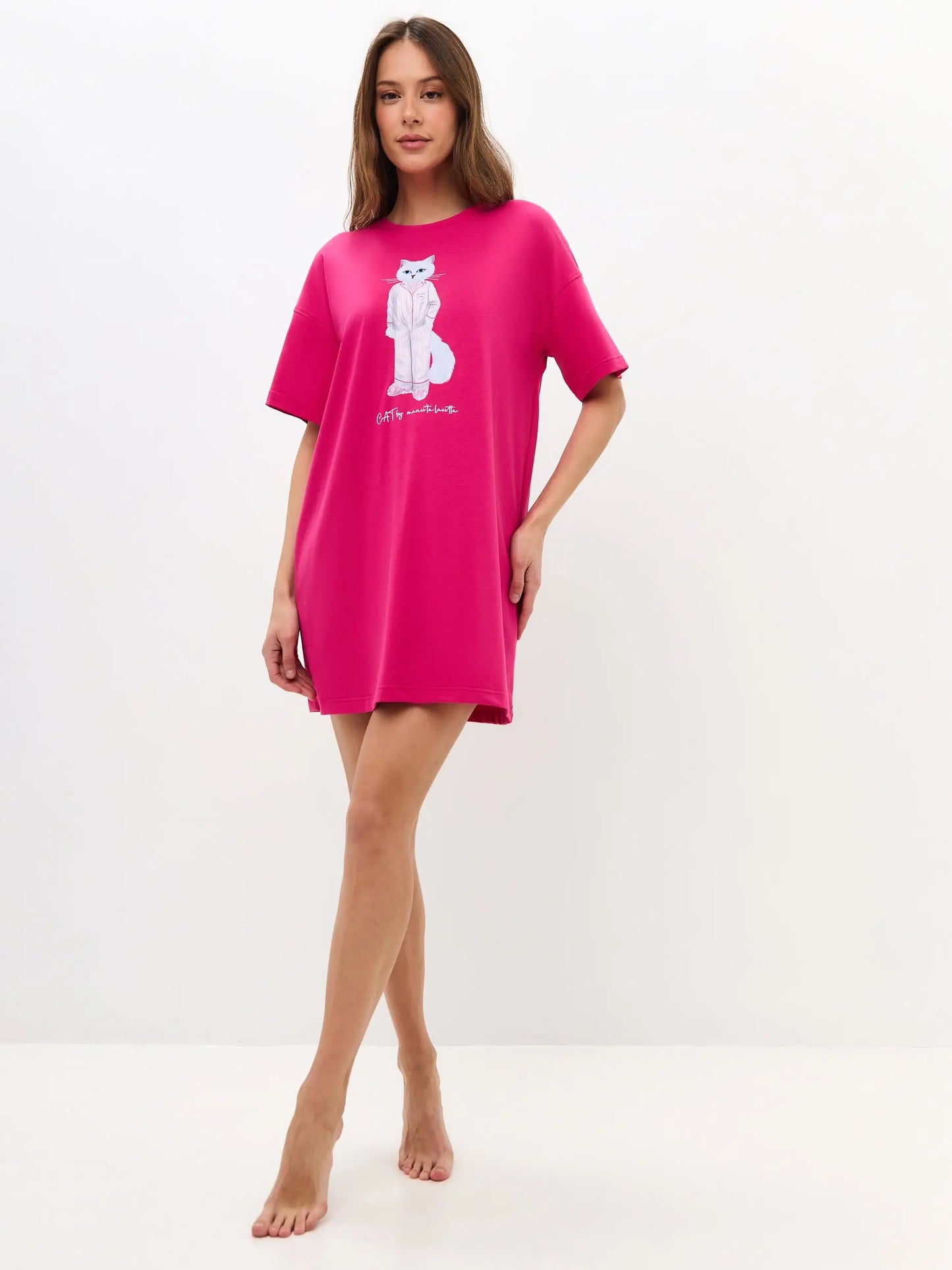 Pink oversized t-shirt pajamas cat - Funny Cat Loungewear | For Cat Lovers | CAT by maniita lacitta