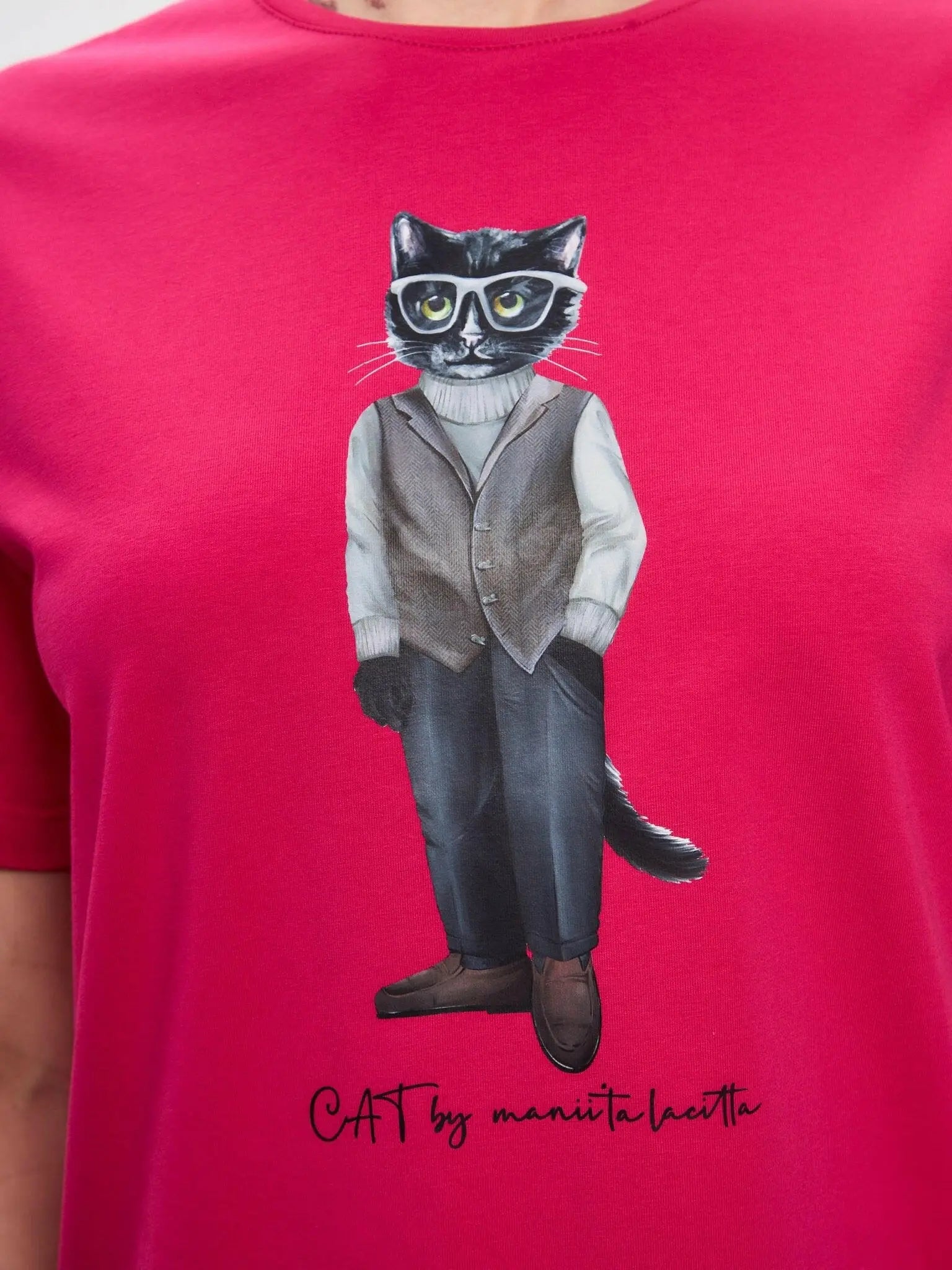 Pink printed oversized t-shirt minimalist cat - Funny Cat T-shirt | For Cat Lovers | CAT by maniita lacitta