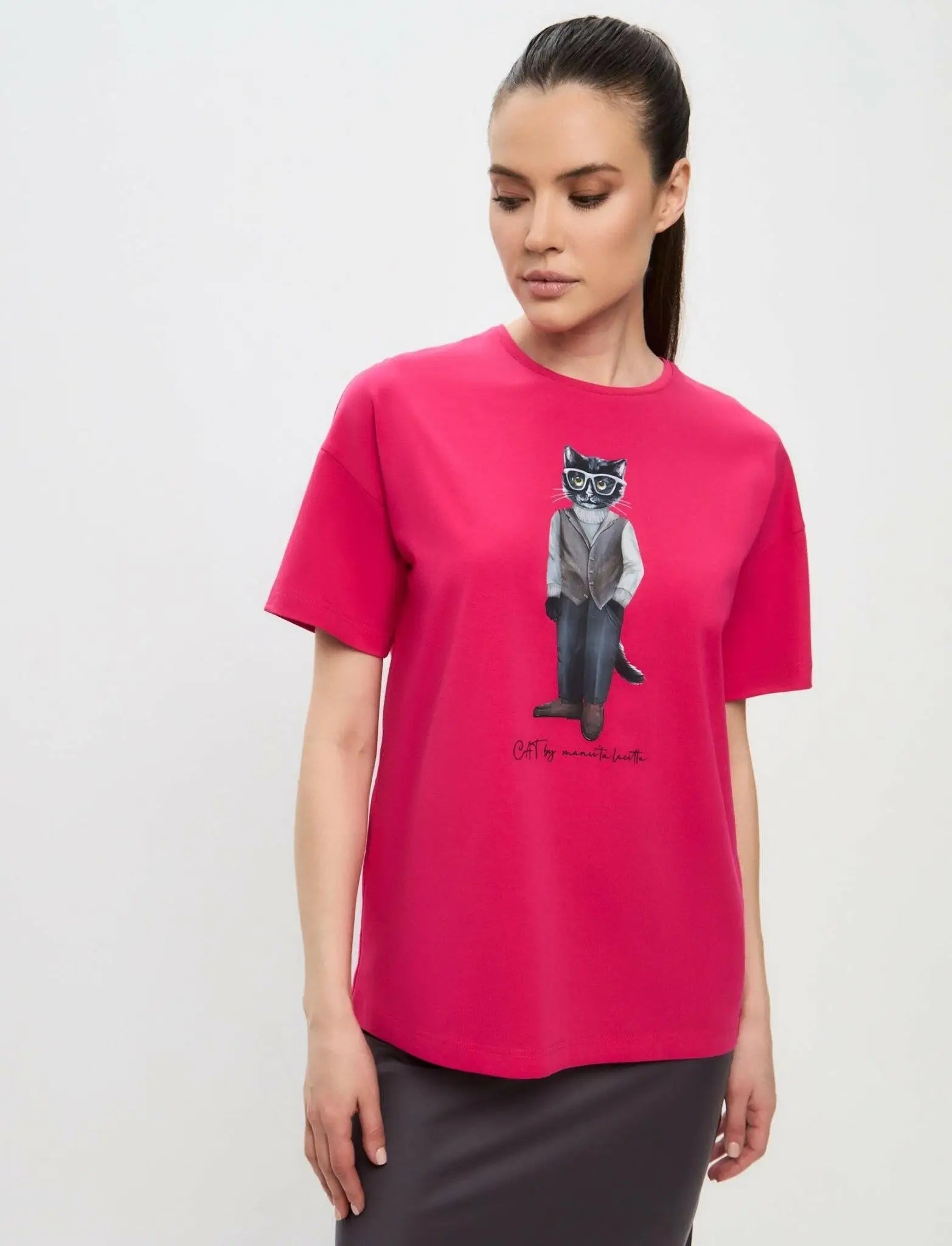 Pink printed oversized t-shirt minimalist cat - Funny Cat T-shirt | For Cat Lovers | CAT by maniita lacitta