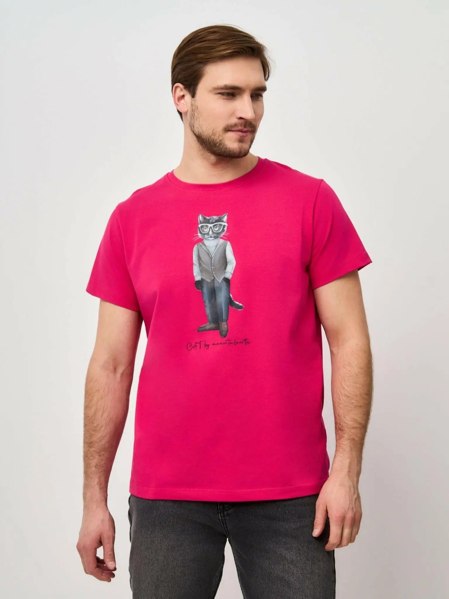 Pink printed t-shirt minimalist cat - Funny Cat T-shirt | For Cat Lovers | CAT by maniita lacitta