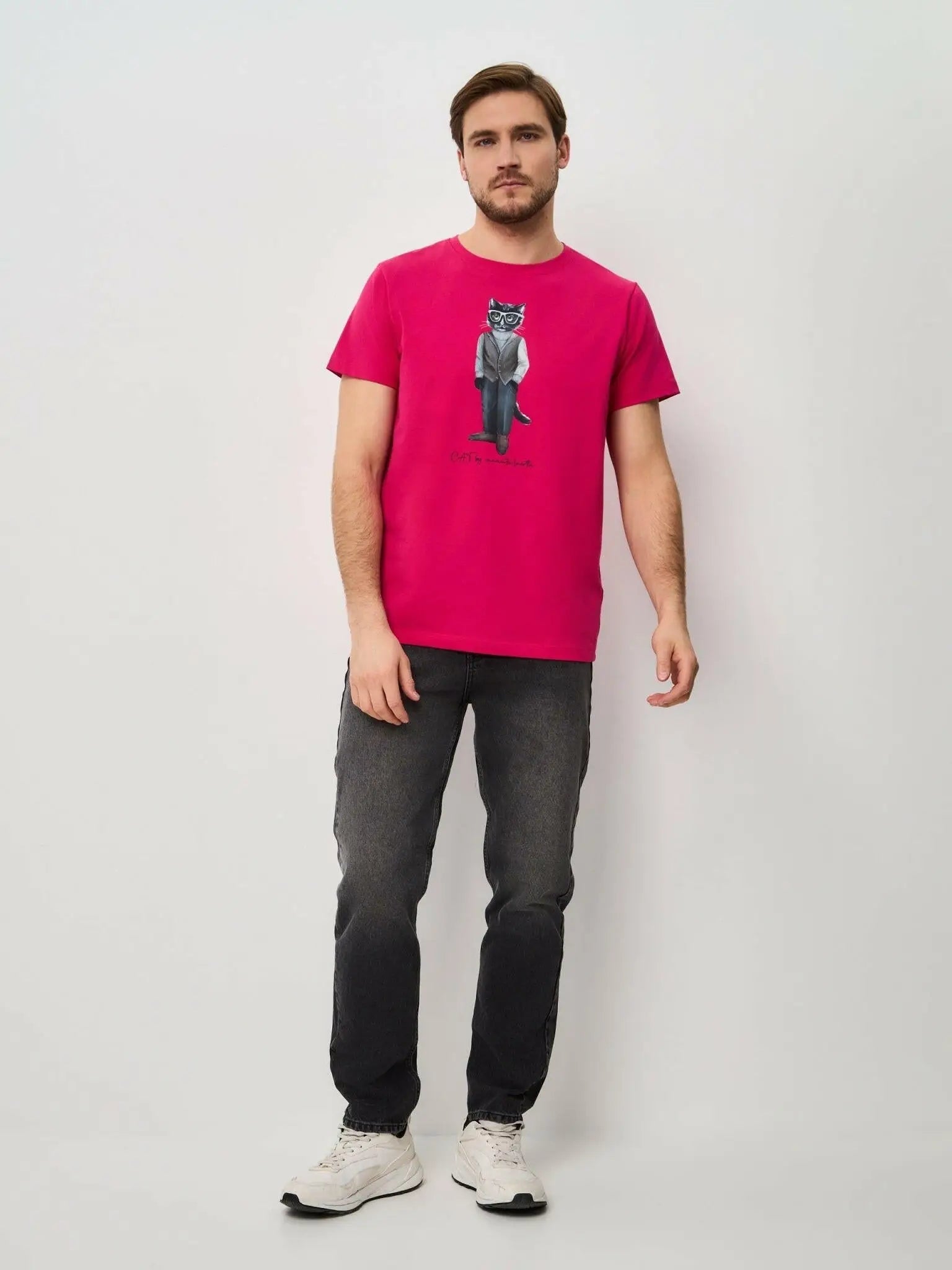 Pink printed t-shirt minimalist cat - Funny Cat T-shirt | For Cat Lovers | CAT by maniita lacitta