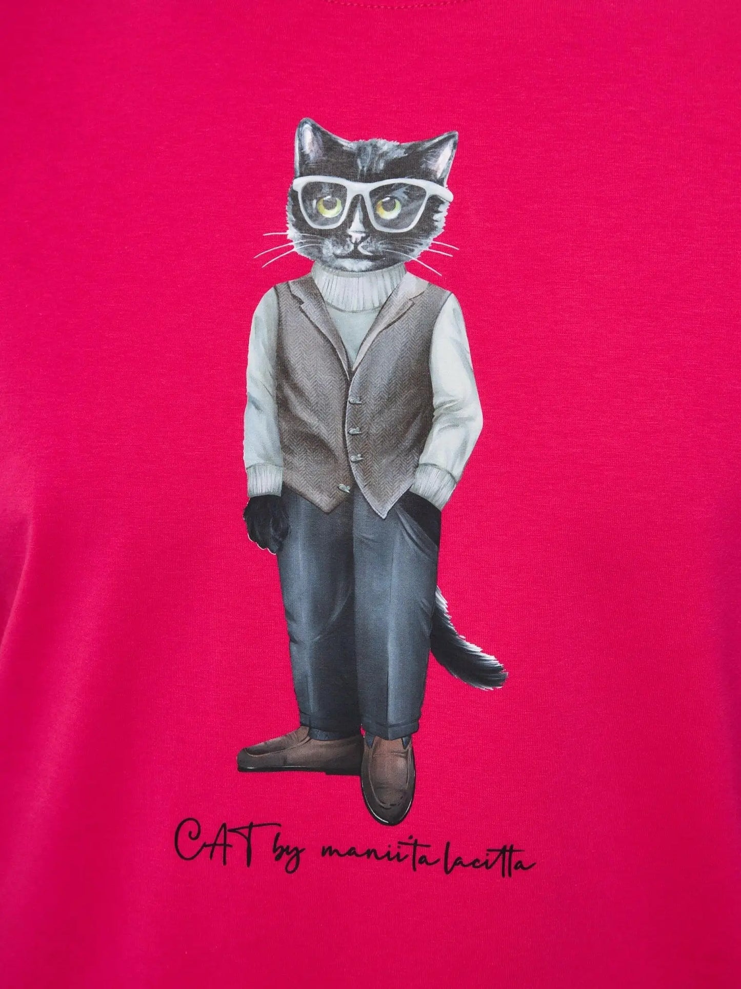 Pink printed t-shirt minimalist cat - Funny Cat T-shirt | For Cat Lovers | CAT by maniita lacitta