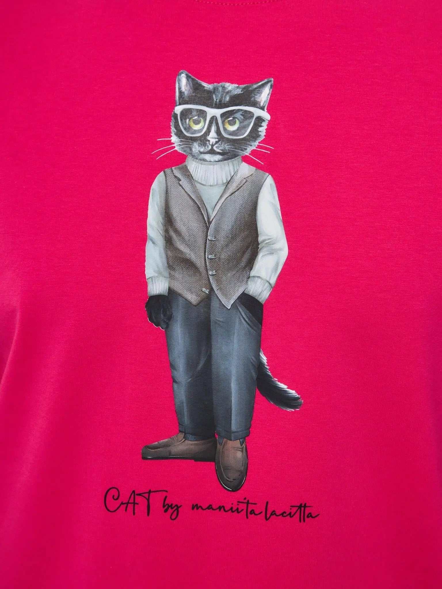 Pink printed t-shirt minimalist cat - Funny Cat T-shirt | For Cat Lovers | CAT by maniita lacitta