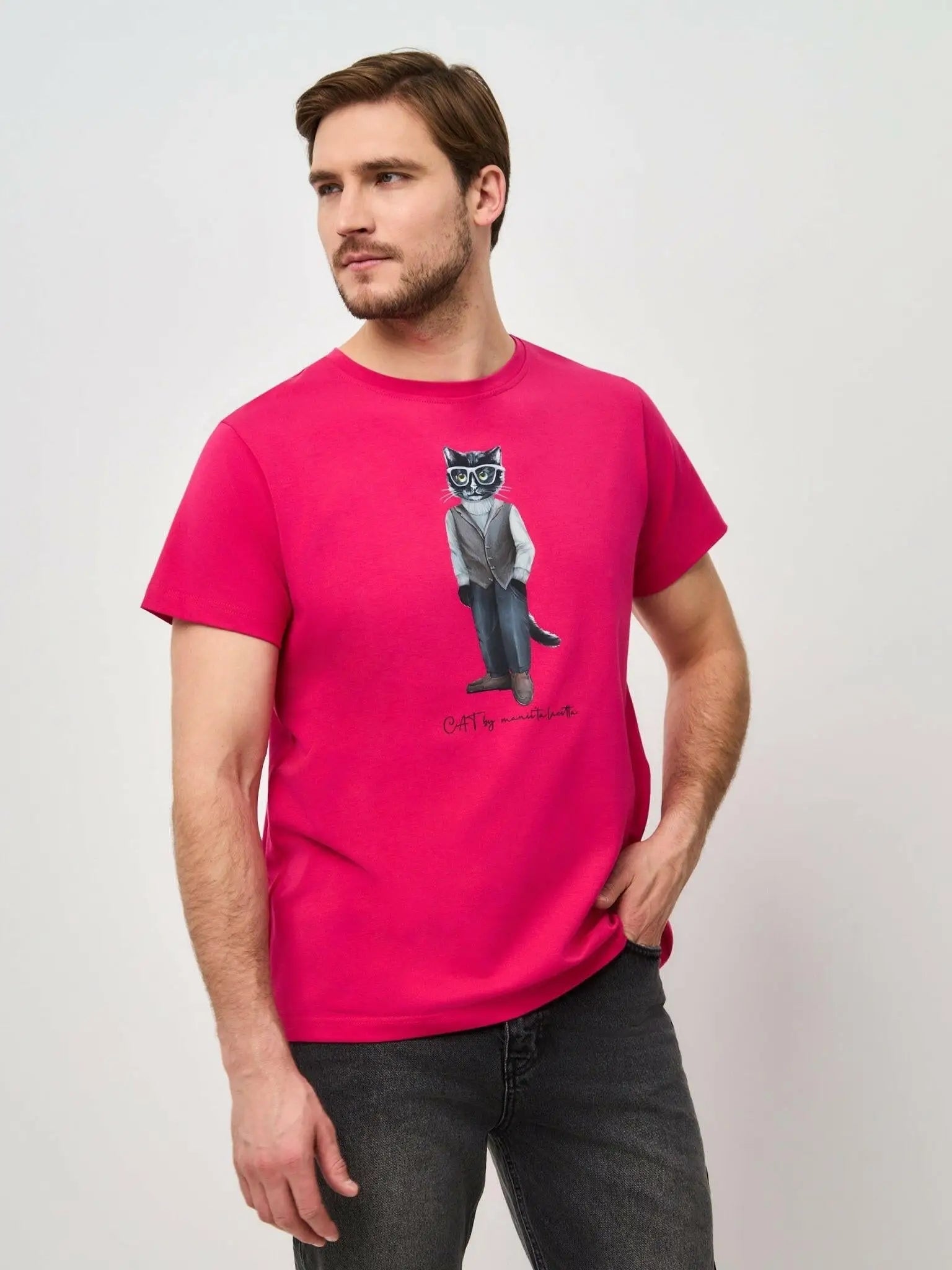 Pink printed t-shirt minimalist cat - Funny Cat T-shirt | For Cat Lovers | CAT by maniita lacitta