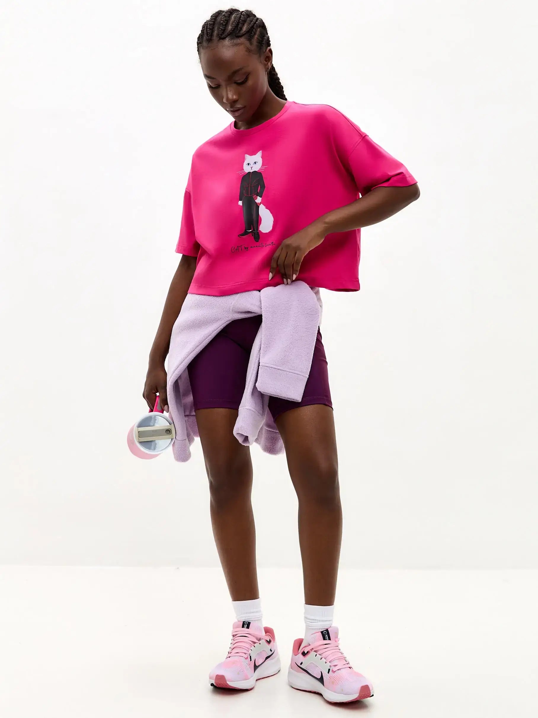 Pink short oversized t-shirt sport cat - Funny Cat T-shirt | For Cat Lovers | CAT by maniita lacitta