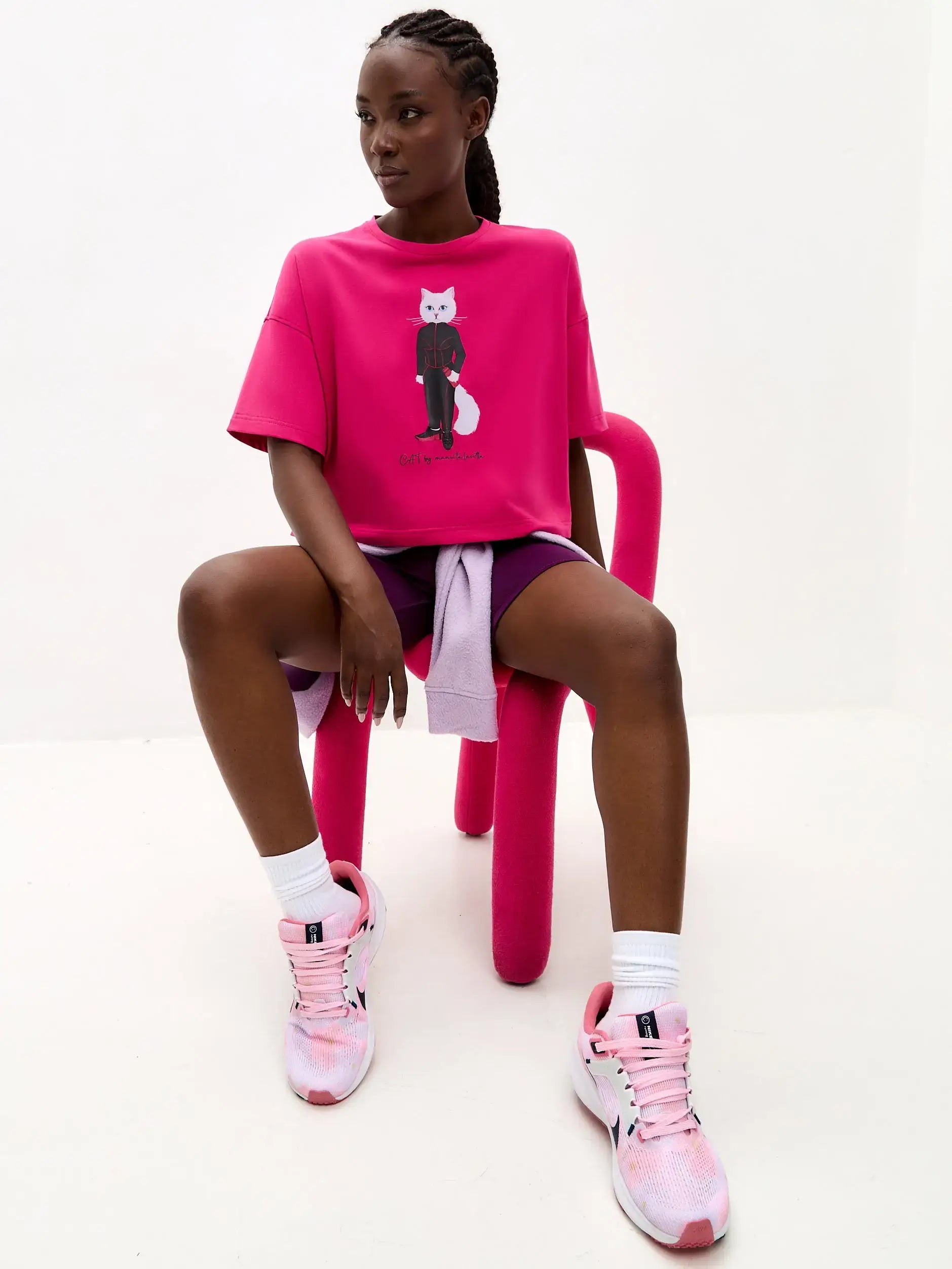 Pink short oversized t-shirt sport cat - Funny Cat T-shirt | For Cat Lovers | CAT by maniita lacitta