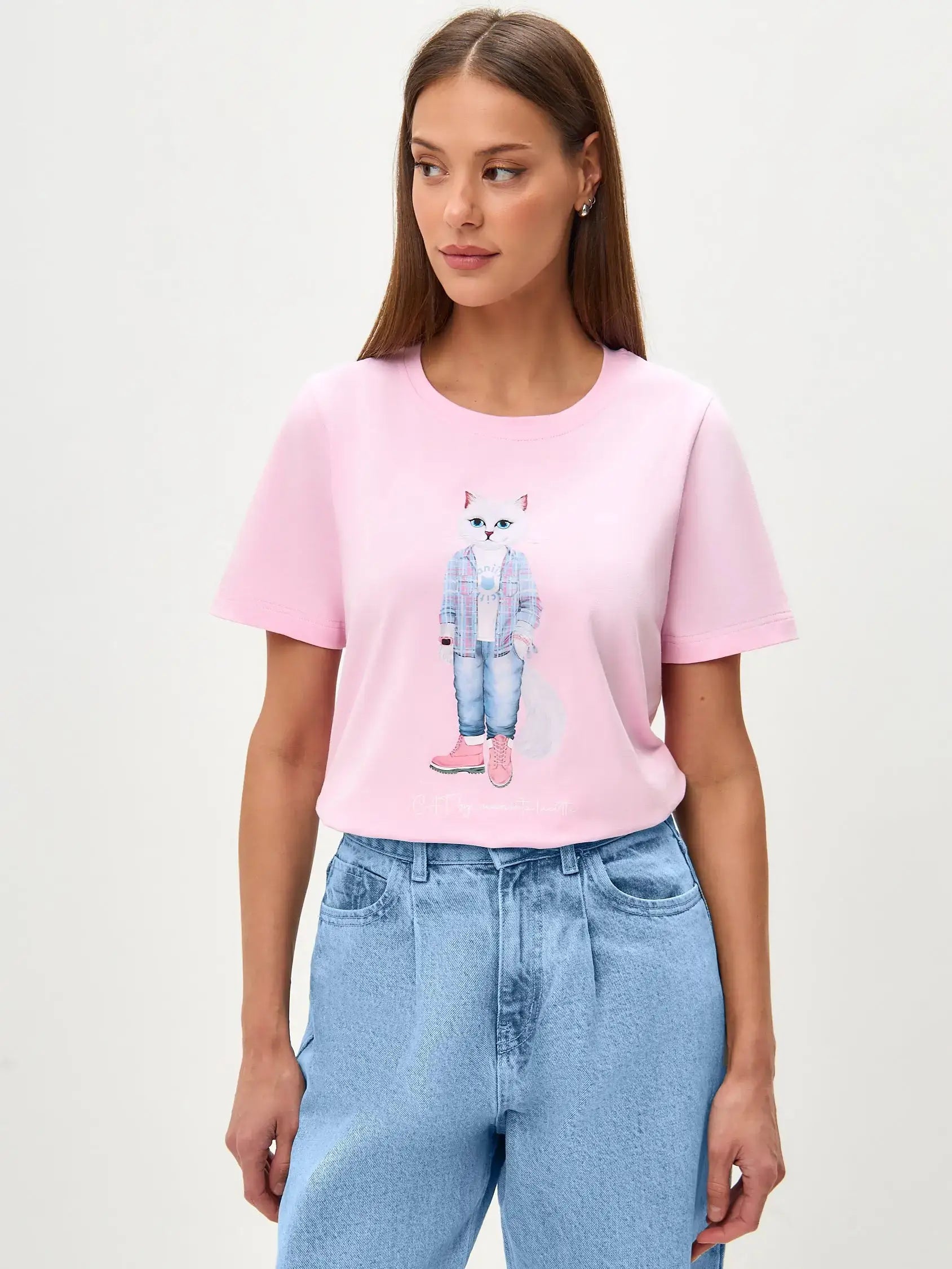 Pink t-shirt country white cat - Funny Cat T-shirt | For Cat Lovers | CAT by maniita lacitta