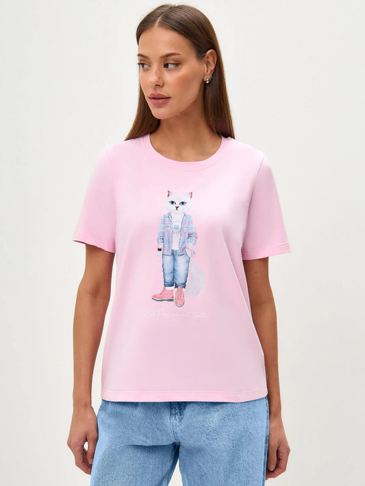 Pink t-shirt country white cat - Funny Cat T-shirt | For Cat Lovers | CAT by maniita lacitta