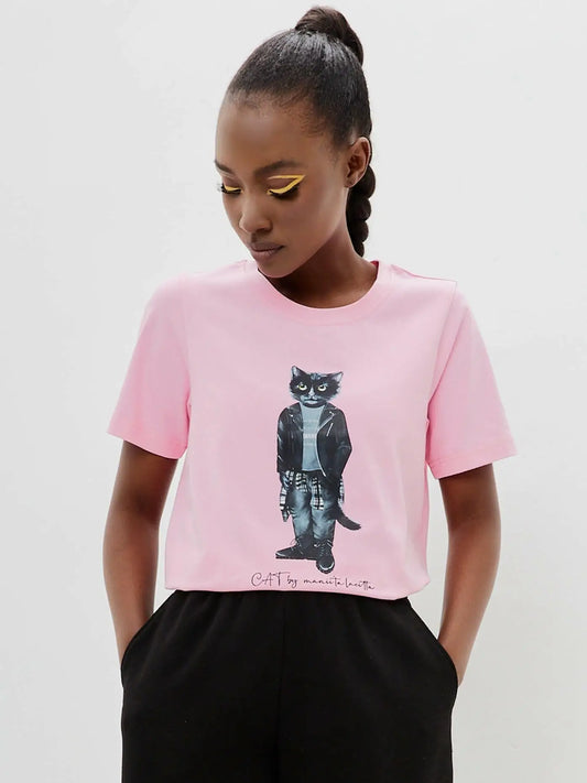 Pink t-shirt rocker cat - Funny Cat T-shirt | For Cat Lovers | CAT by maniita lacitta