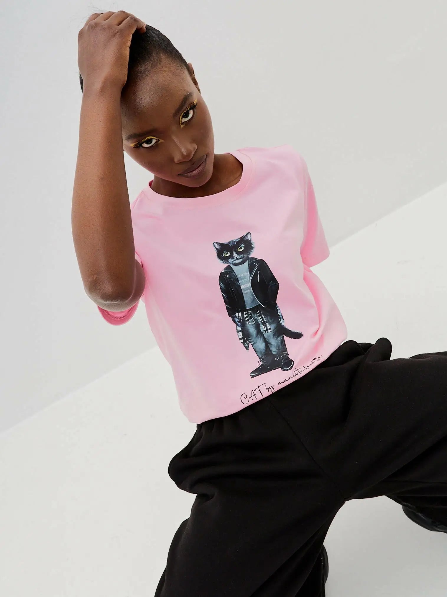 Pink t-shirt rocker cat - Funny Cat T-shirt | For Cat Lovers | CAT by maniita lacitta