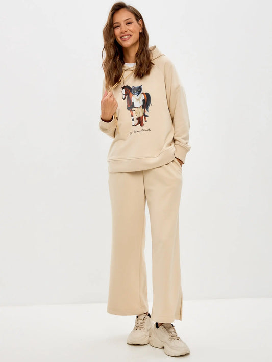 Polo set: beige sport chic women’s suit hoodie and culottes cat polo - Funny Cat | For Cat Lovers | CAT by maniita