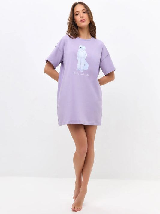 Purple oversized t-shirt pajamas cat - Funny Cat Loungewear | For Cat Lovers | CAT by maniita lacitta