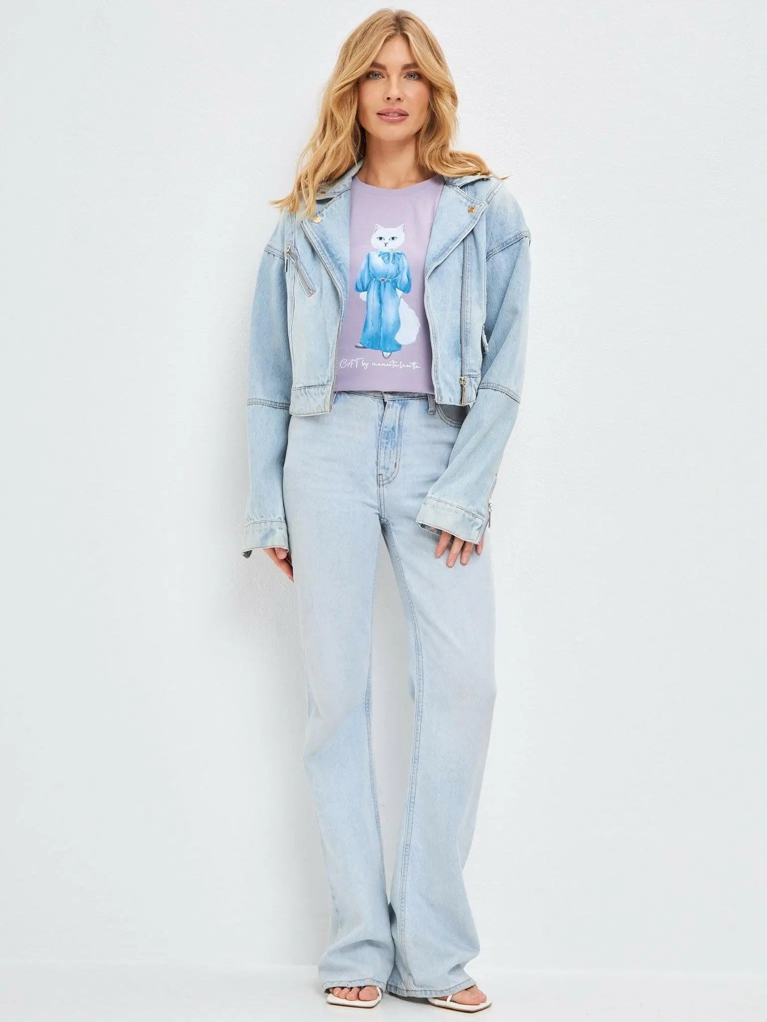 Purple printed t-shirt denim cat - Funny Cat T-shirt | For Cat Lovers | CAT by maniita lacitta