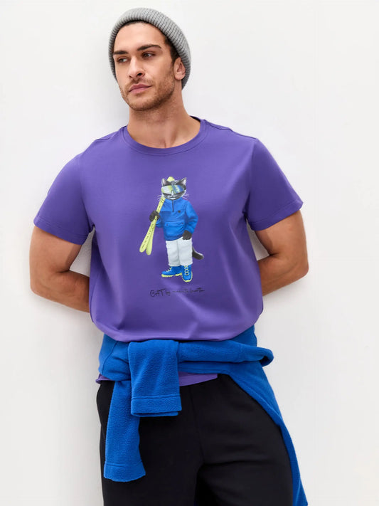 Purple t-shirt ski cat - Funny Cat T-shirt | For Cat Lovers | CAT by maniita lacitta