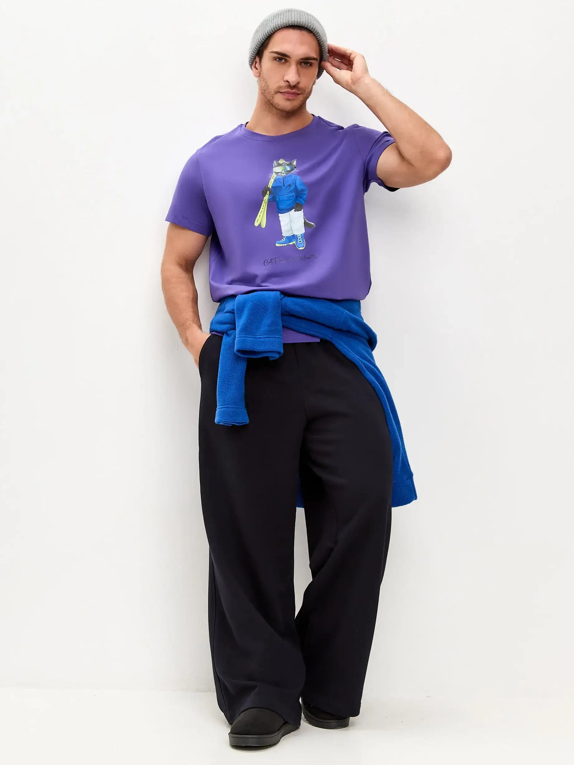 Purple Printed T-shirt SKI CAT - T-shirt