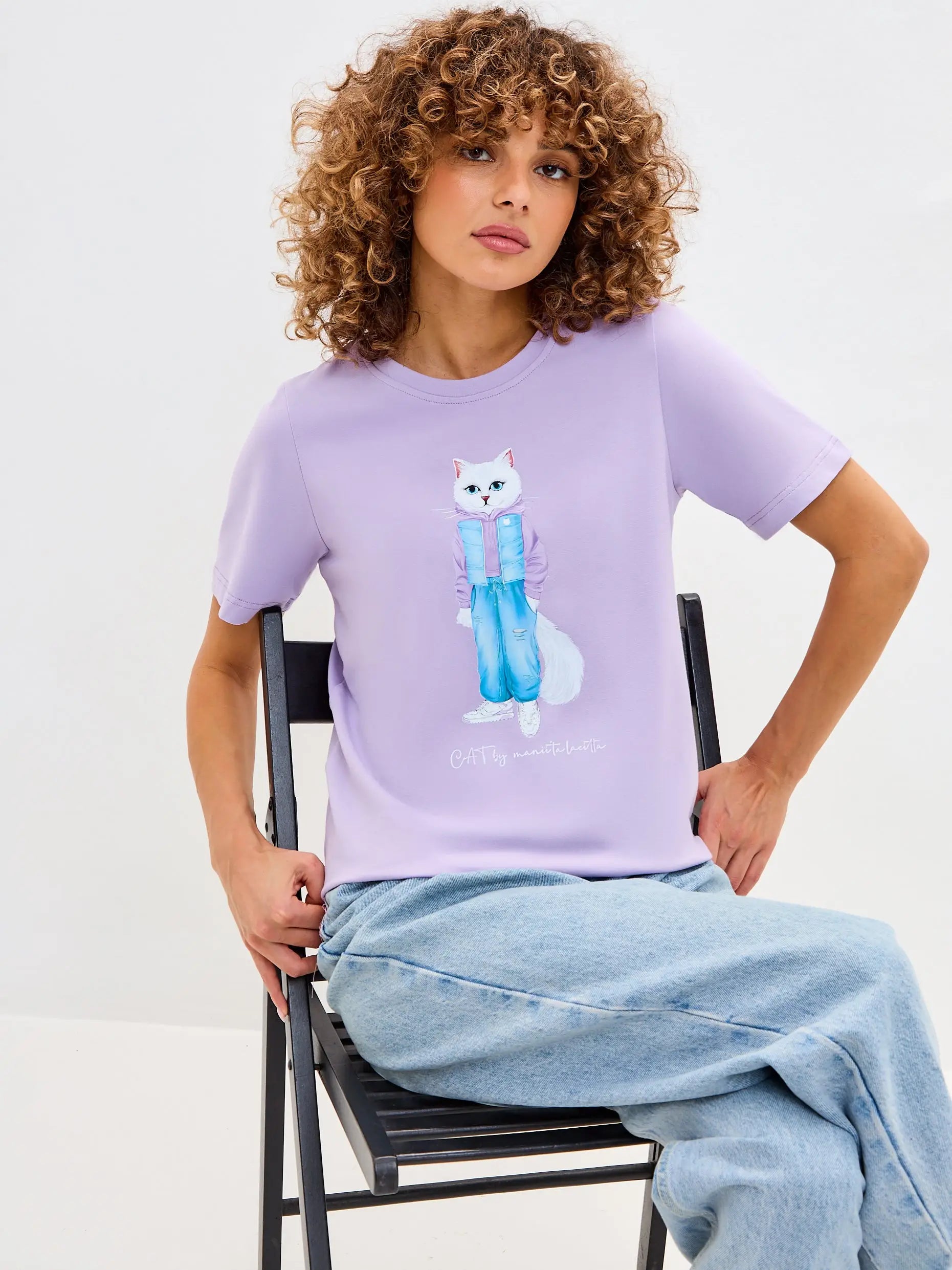 Purple t-shirt walking cat - Funny Cat T-shirt | For Cat Lovers | CAT by maniita lacitta