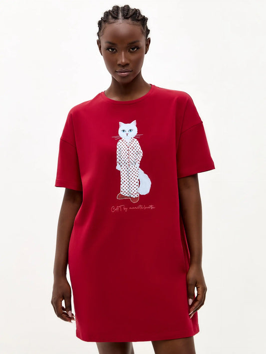 Red oversized t-shirt pajamas cat - Funny Cat Loungewear | For Cat Lovers | CAT by maniita lacitta