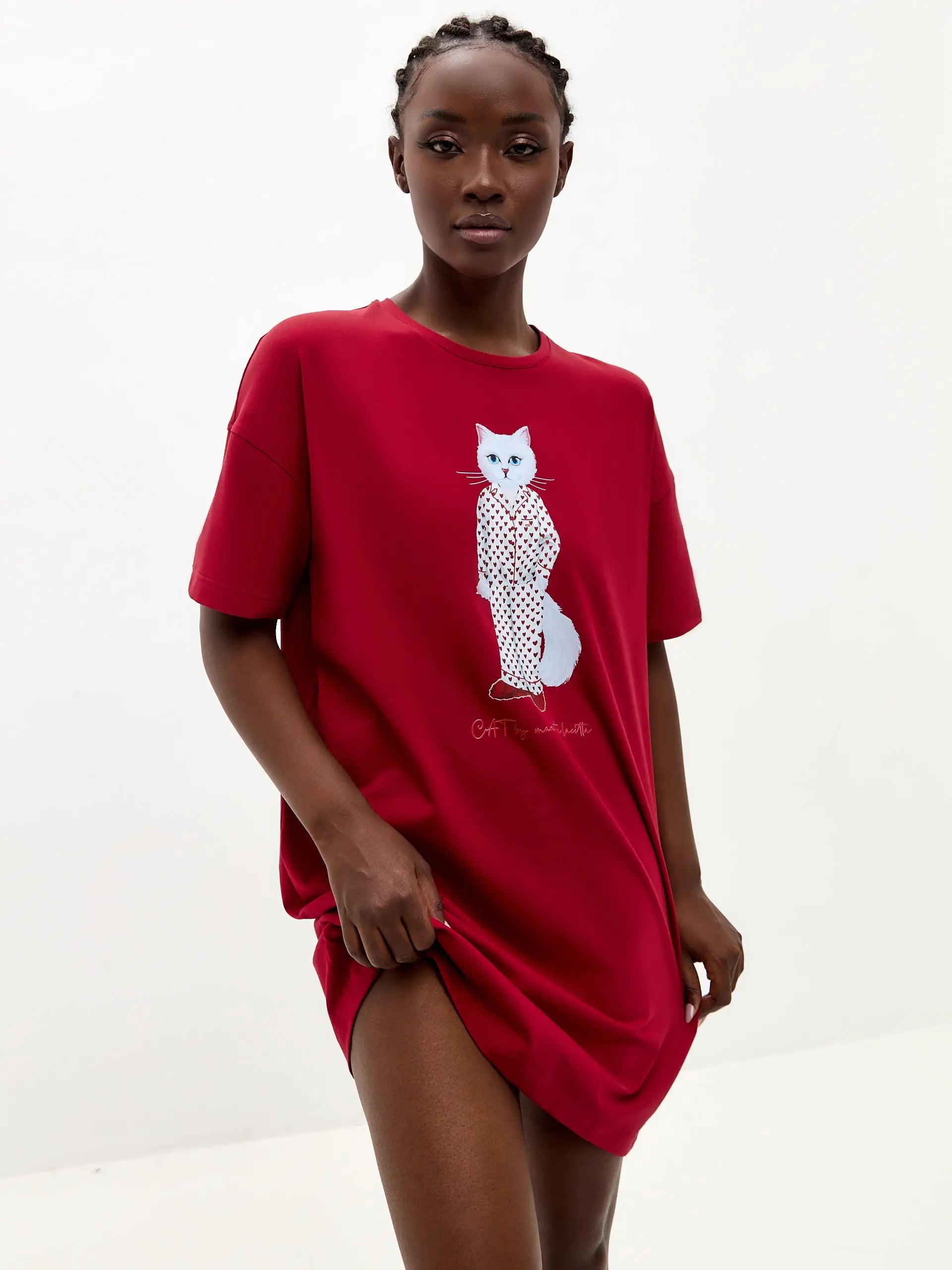 Red oversized t-shirt pajamas cat - Funny Cat Loungewear | For Cat Lovers | CAT by maniita lacitta