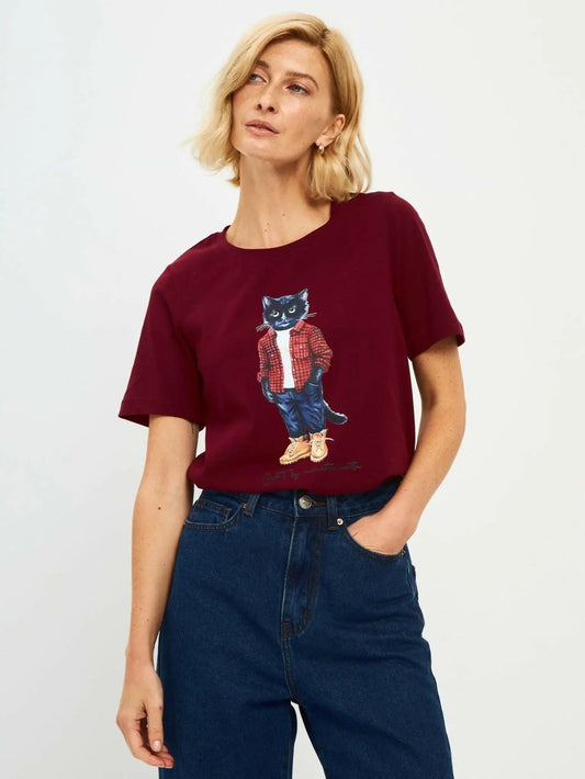 Red printed t-shirt country cat - Funny Cat T-shirt | For Cat Lovers | CAT by maniita lacitta