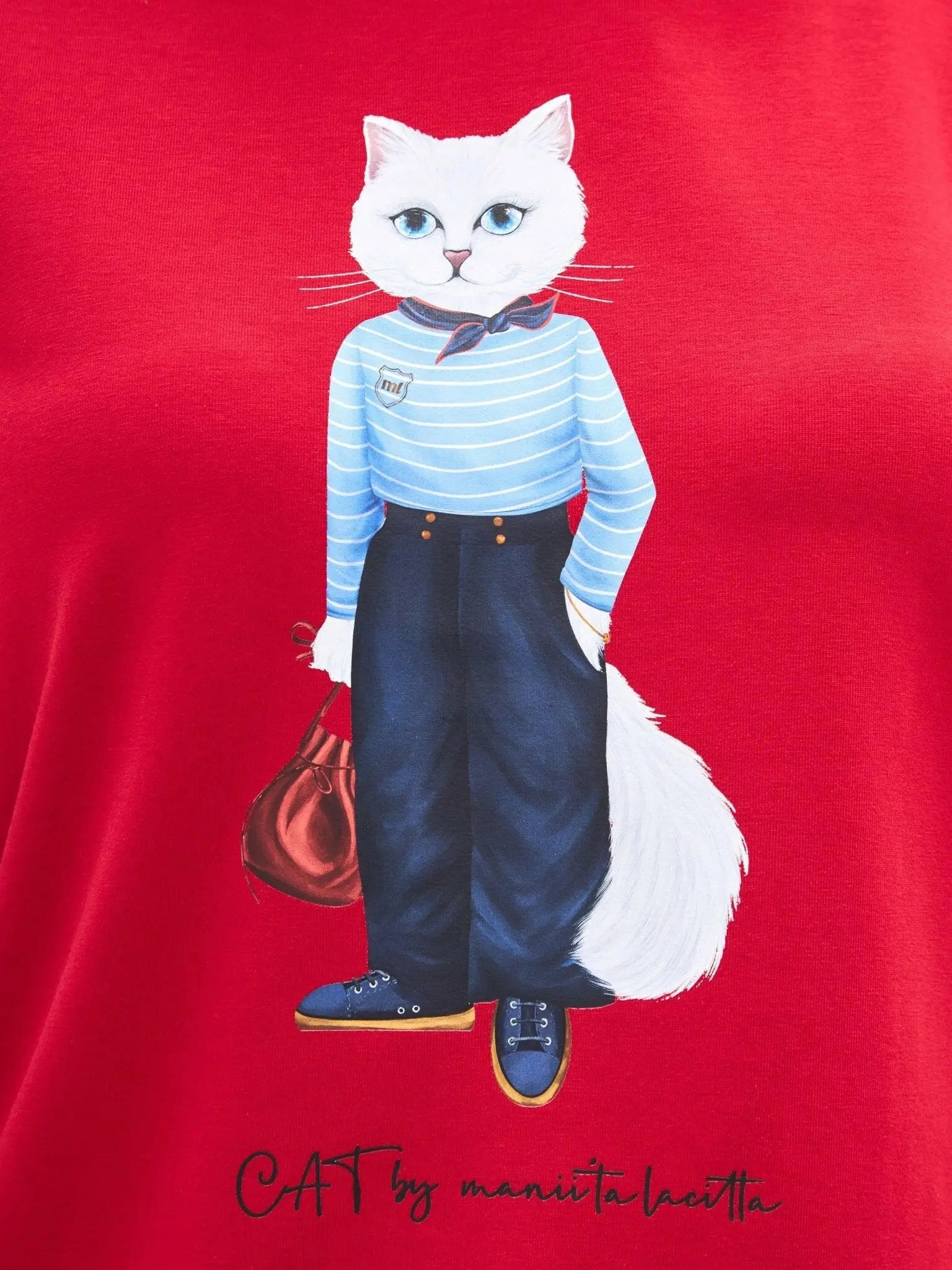 Red printed t-shirt mariner cat - Funny Cat T-shirt | For Cat Lovers | CAT by maniita lacitta
