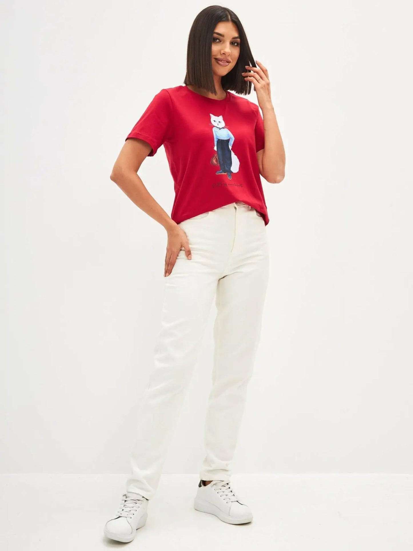 Red printed t-shirt mariner cat - Funny Cat T-shirt | For Cat Lovers | CAT by maniita lacitta