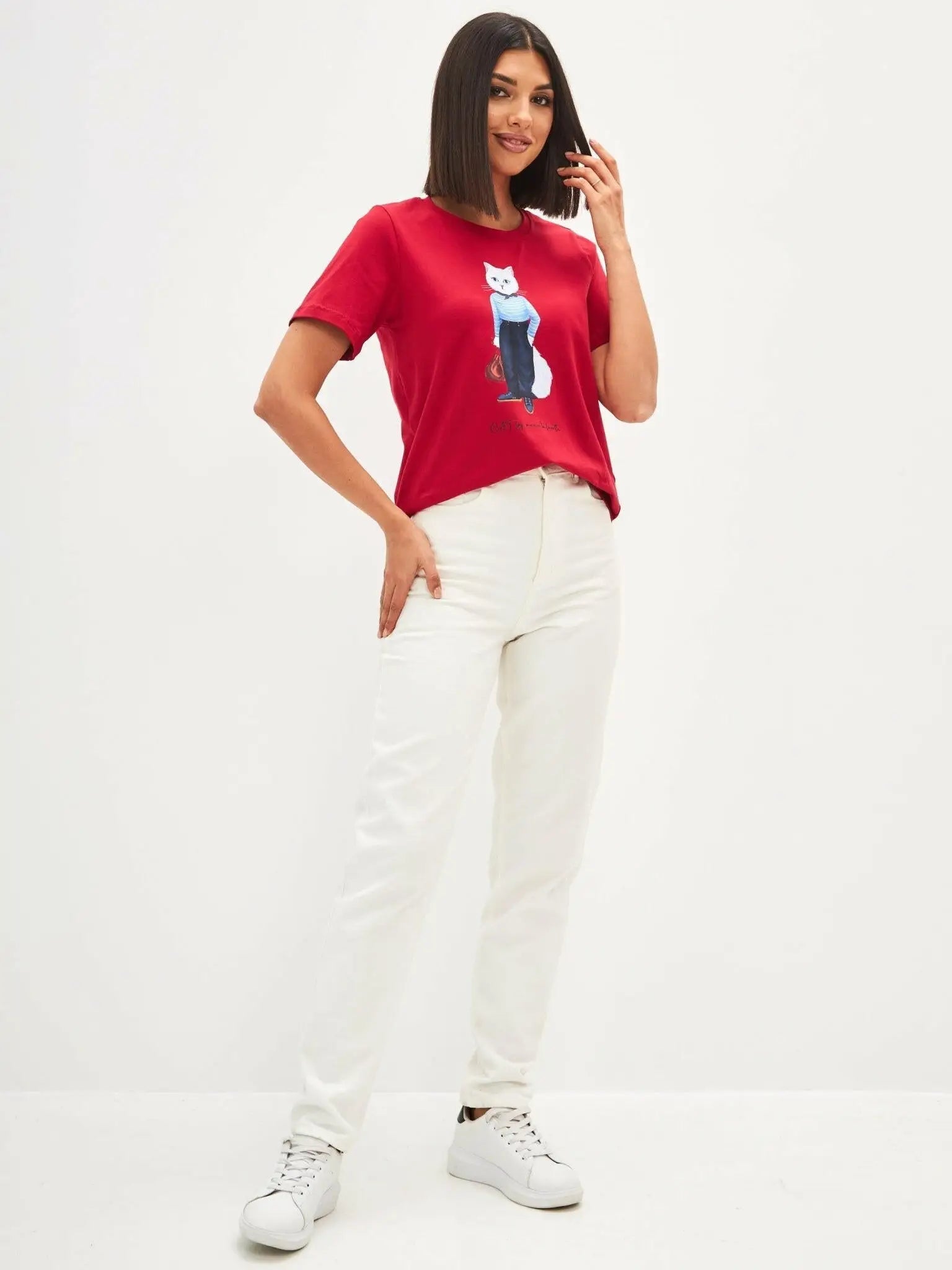 Red printed t-shirt mariner cat - Funny Cat T-shirt | For Cat Lovers | CAT by maniita lacitta