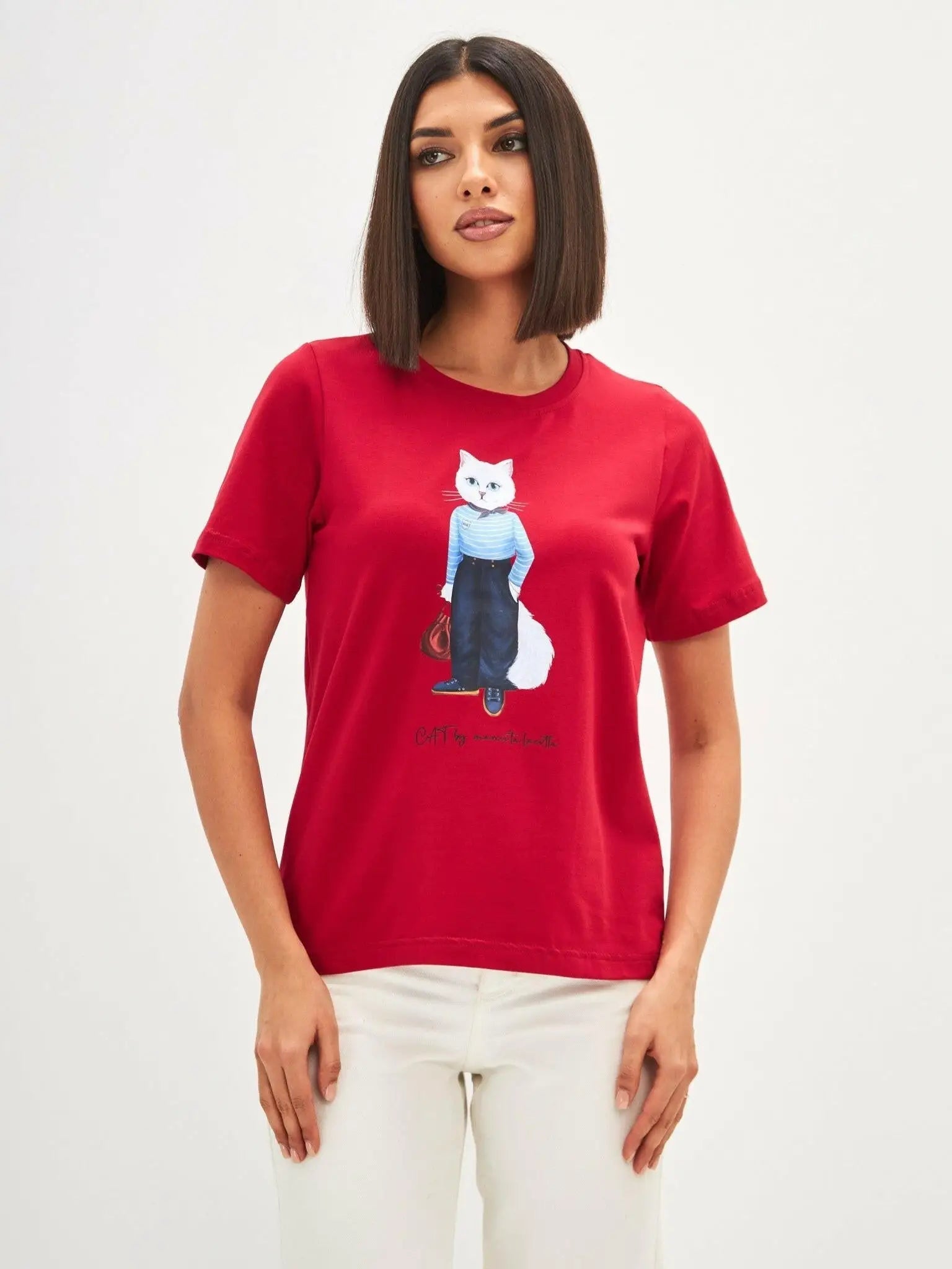 Red printed t-shirt mariner cat - Funny Cat T-shirt | For Cat Lovers | CAT by maniita lacitta