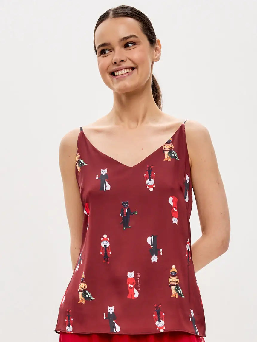 Red silk top cat - Funny Cat Silk top | For Cat Lovers | CAT by maniita lacitta