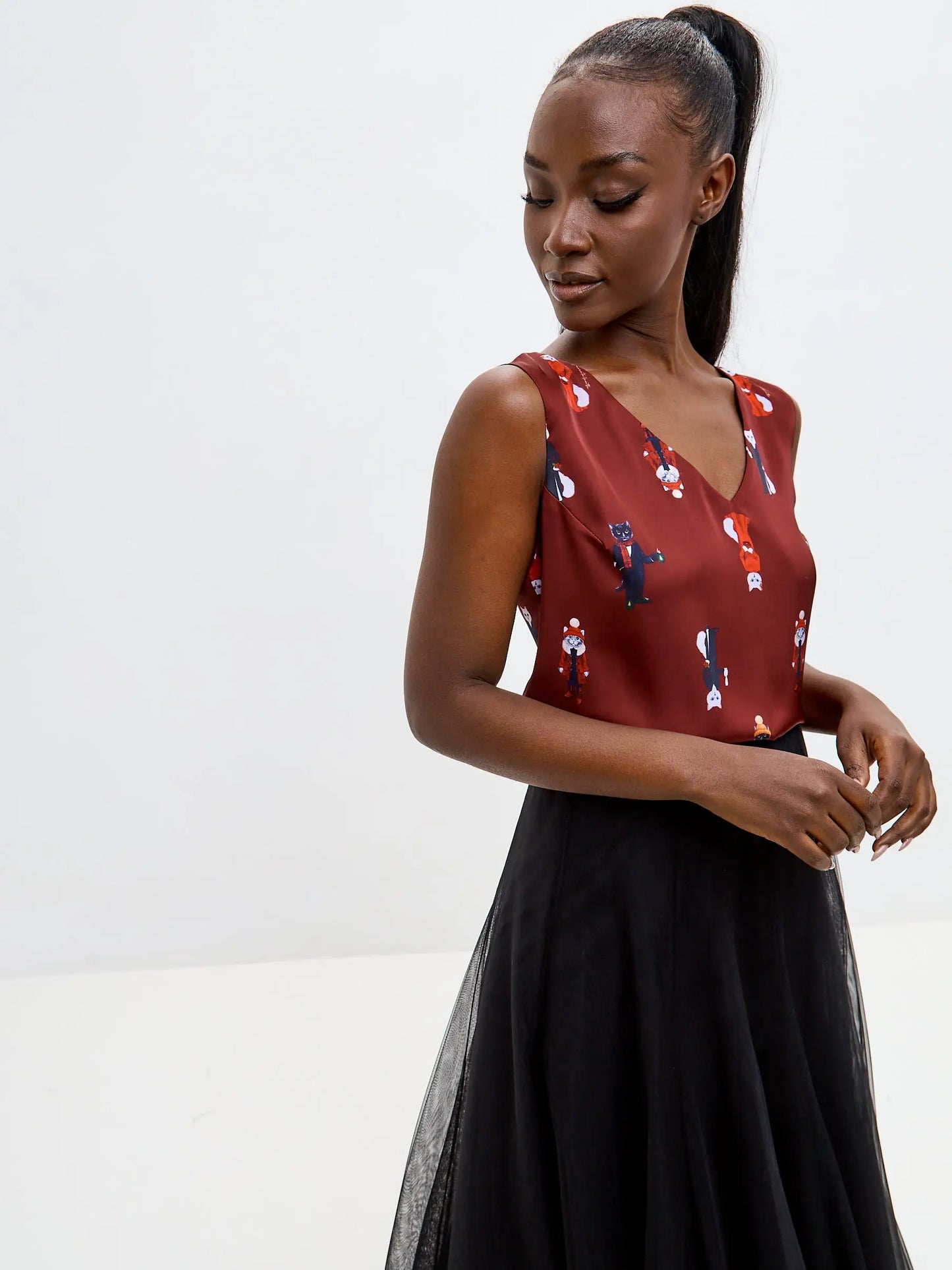 Red silk top cat - Funny Cat Silk top | For Cat Lovers | CAT by maniita lacitta