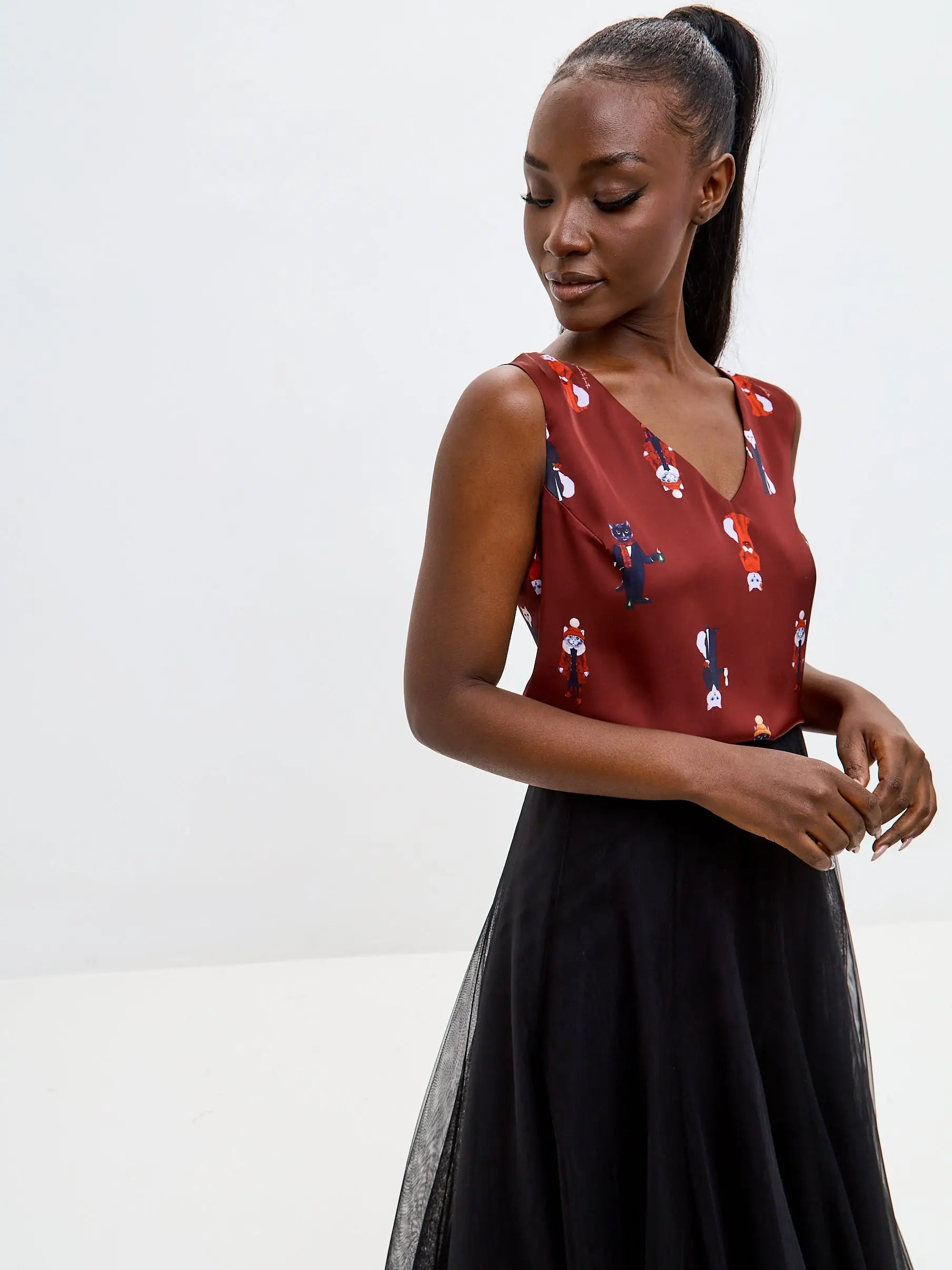 Red silk top cat - Funny Cat Silk top | For Cat Lovers | CAT by maniita lacitta