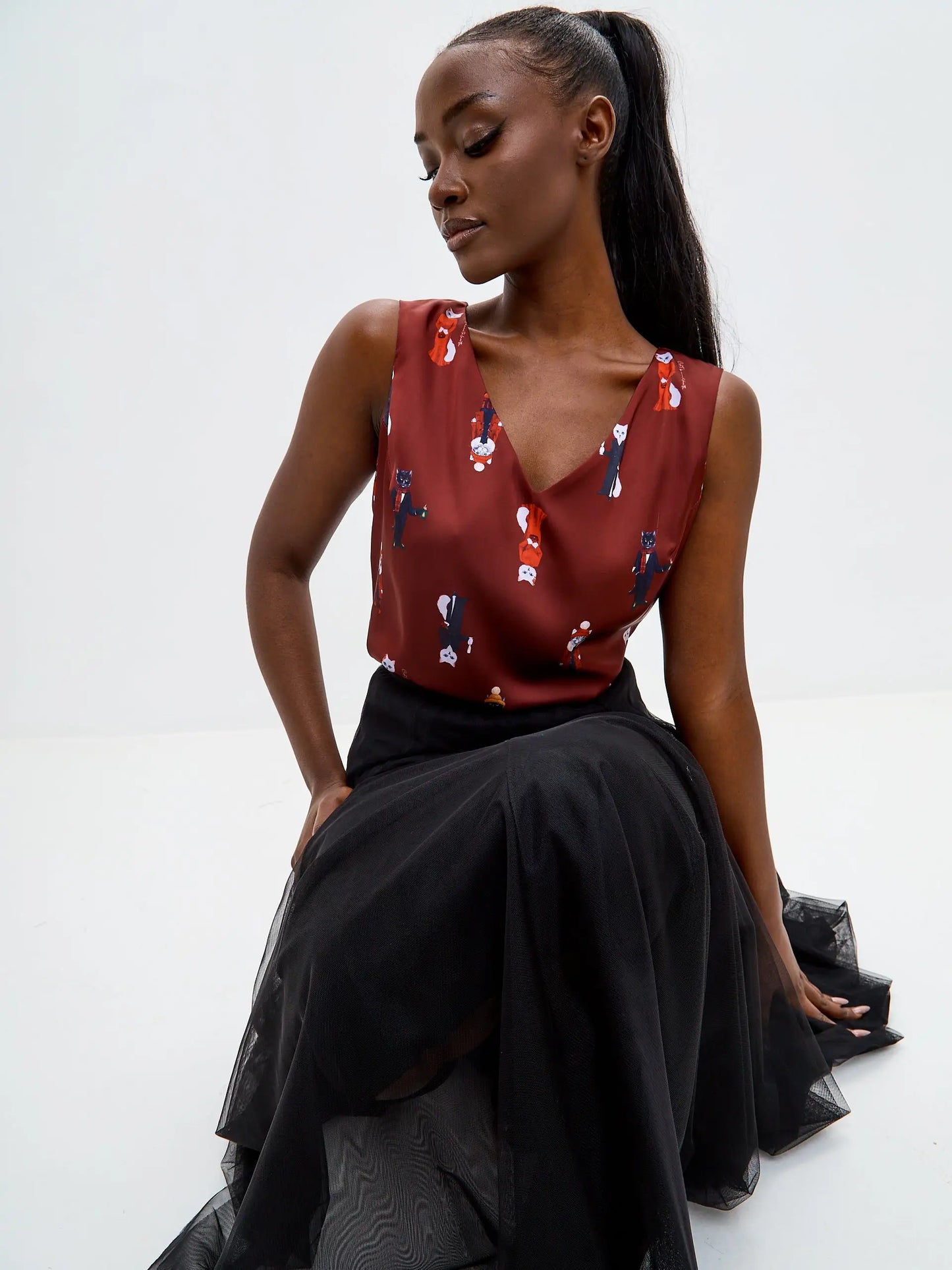 Red silk top cat - Funny Cat Silk top | For Cat Lovers | CAT by maniita lacitta