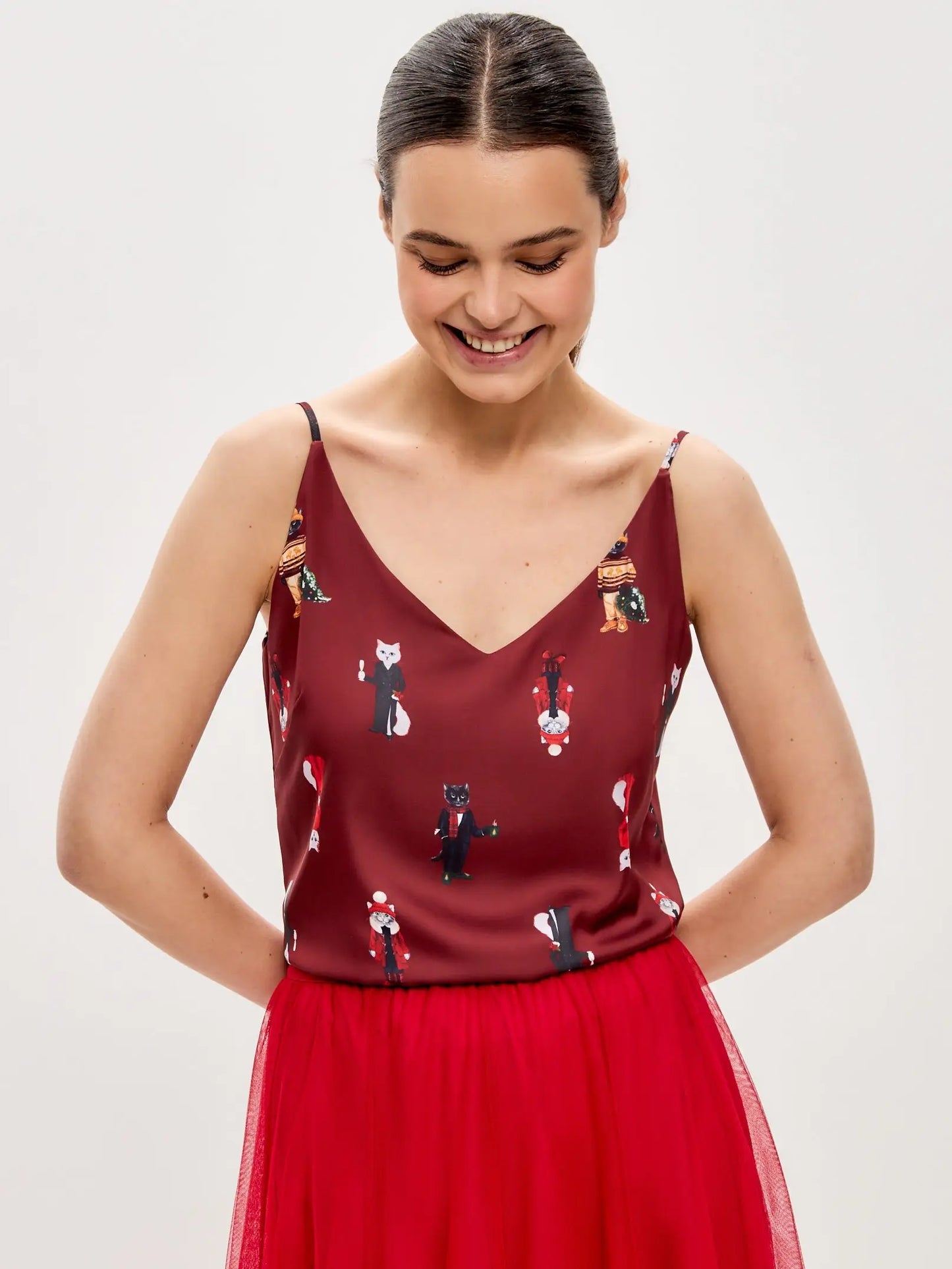 Red silk top cat - Funny Cat Silk top | For Cat Lovers | CAT by maniita lacitta