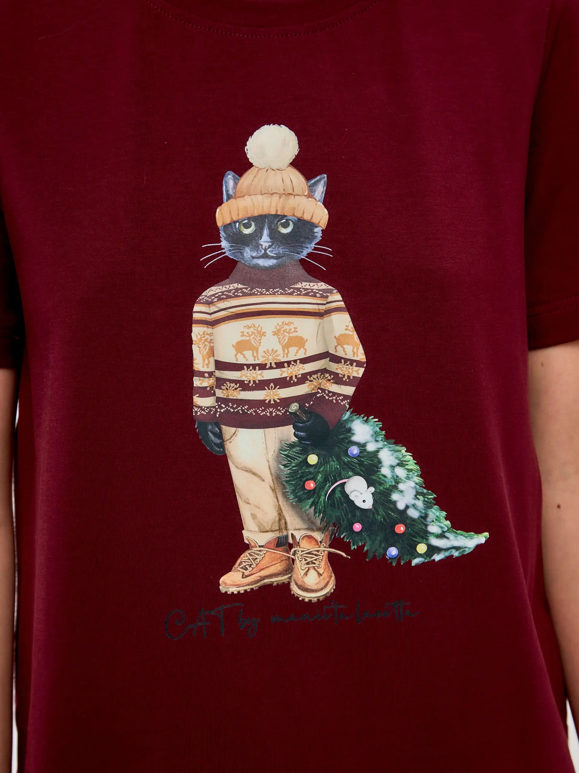 Red t-shirt christmas cat - Funny Cat T-shirt | For Cat Lovers | CAT by maniita lacitta