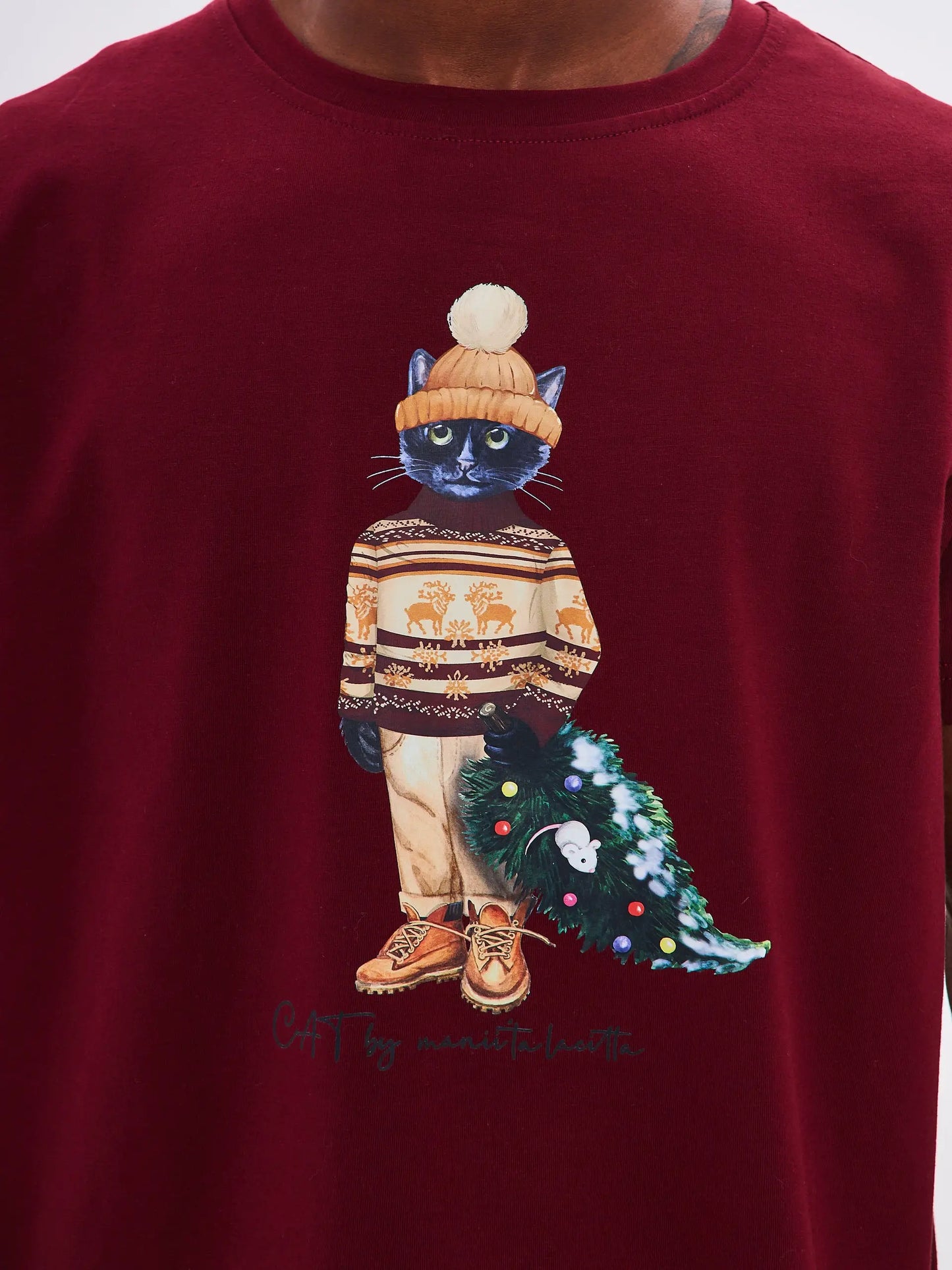 Red t-shirt christmas cat - Funny Cat T-shirt | For Cat Lovers | CAT by maniita lacitta
