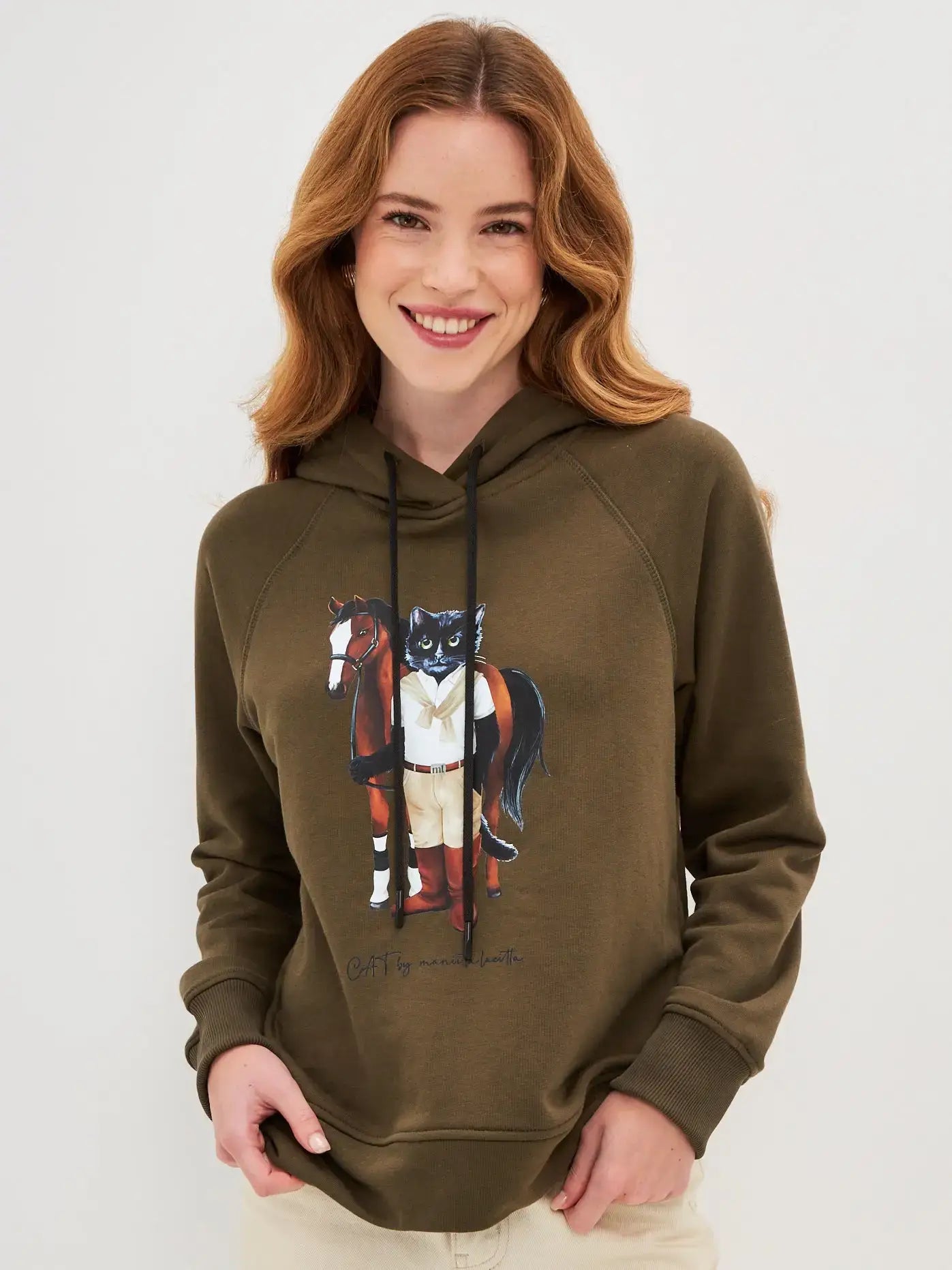 Set: women’s sports chic suit with skirt olive with a cat print - Funny Cat | For Cat Lovers | CAT by maniita lacitta