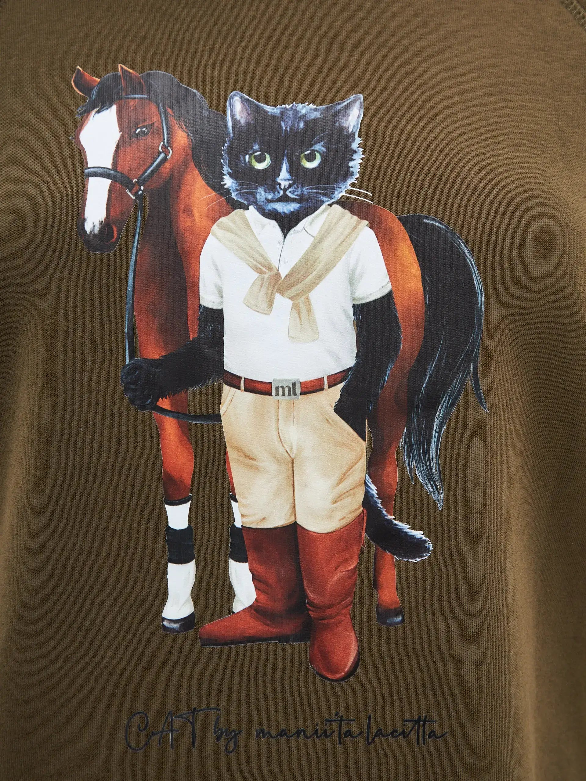 Set: women’s sports chic suit with skirt olive with a cat print - Funny Cat | For Cat Lovers | CAT by maniita lacitta