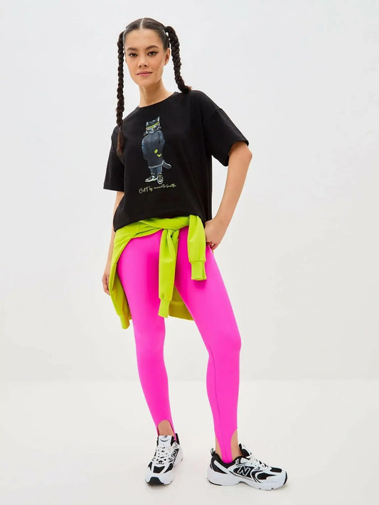 Sport set: black t-shirt sport cat and pink women’s leggins - Funny Cat | For Cat Lovers | CAT by maniita lacitta