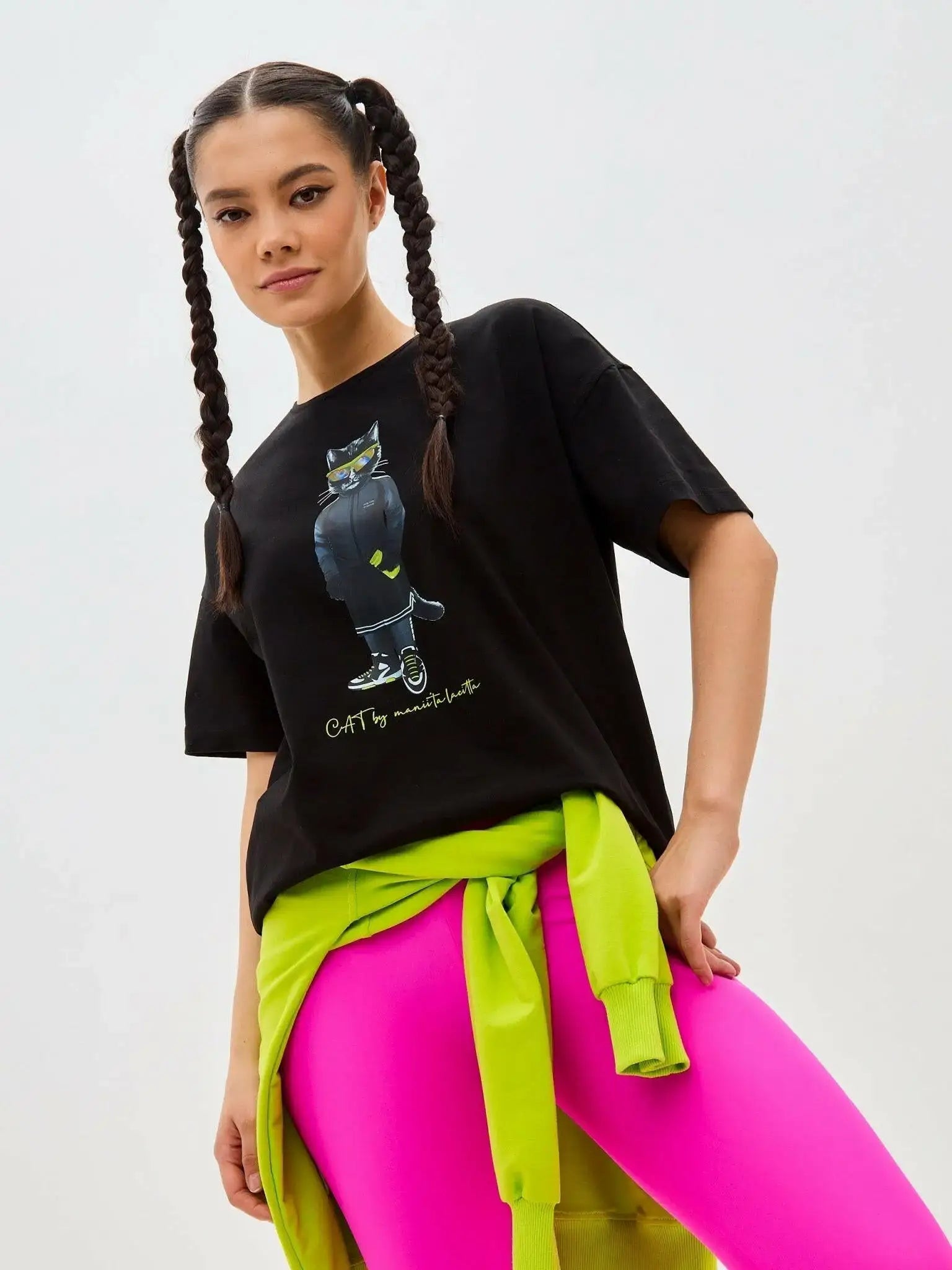 Sport set: black t-shirt sport cat and black women’s sport shorts - Funny Cat | For Cat Lovers | CAT by maniita lacitta