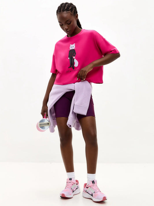 SPORT set: leggins and pink short oversized T-shirt with Cat - Funny Cat | For Cat Lovers | CAT by maniita lacitta