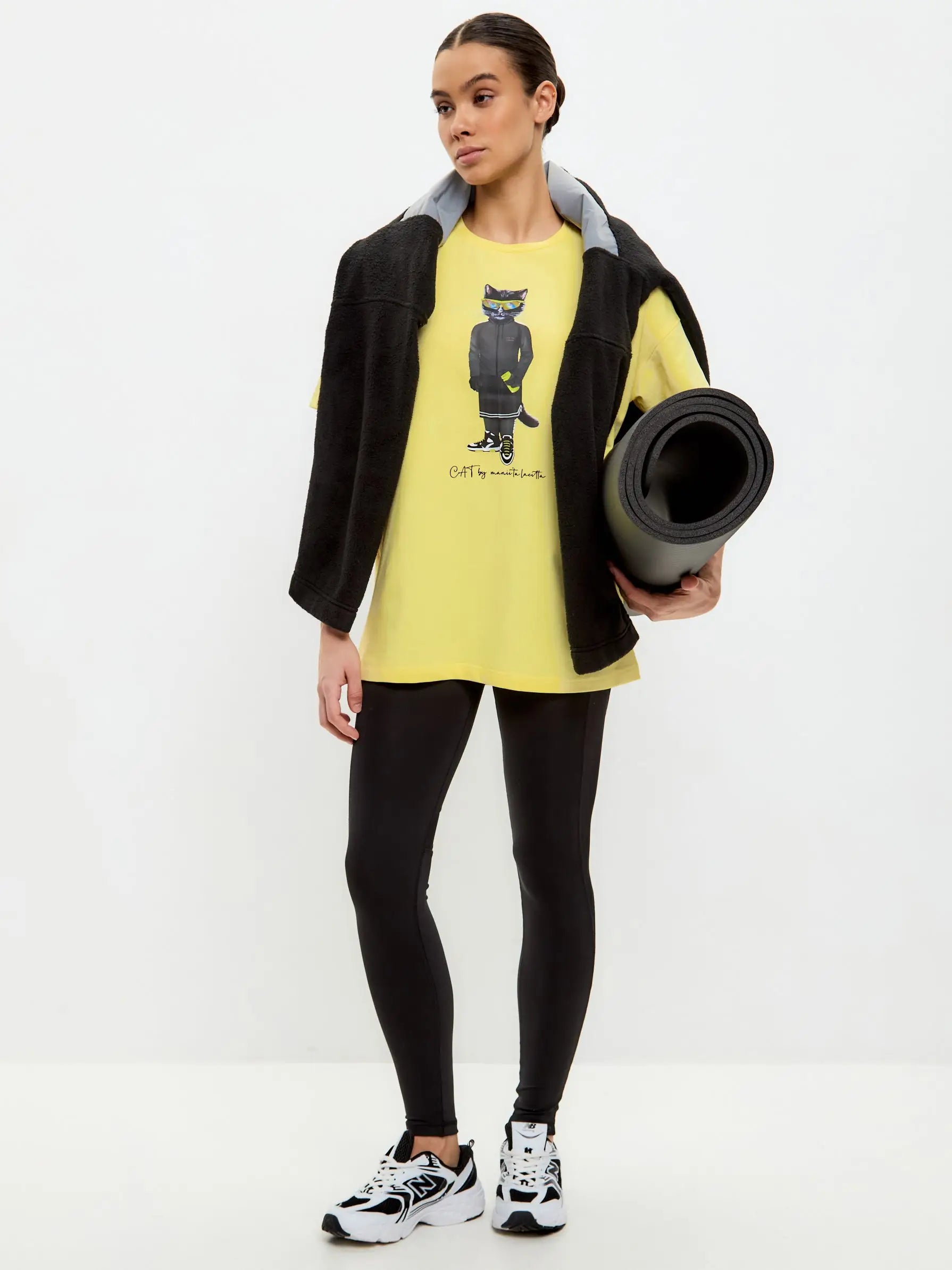 Sport set: leggins and yellow oversized t-shirt sport cat - Funny Cat | For Cat Lovers | CAT by maniita lacitta