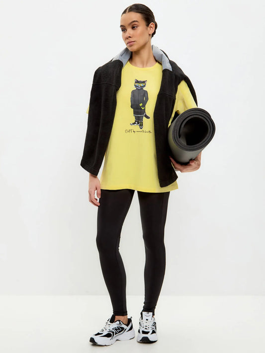 SPORT set: leggins and yellow oversized T-shirt SPORT CAT - Funny Cat | For Cat Lovers | CAT by maniita lacitta