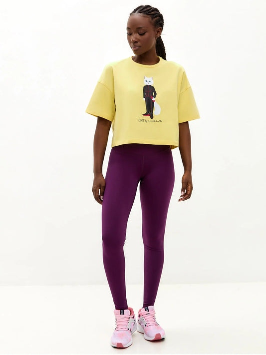 SPORT set: purple leggins and yellow oversized T-shirt with Cat print - Funny Cat | For Cat Lovers | CAT by maniita