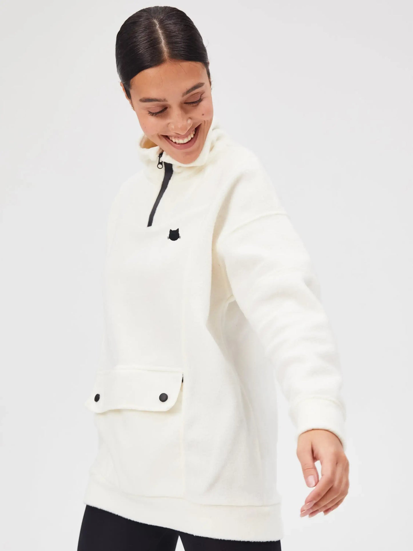 White fleece sweatshirt - Funny Cat Fleece (recycled) | For Cat Lovers | CAT by maniita lacitta