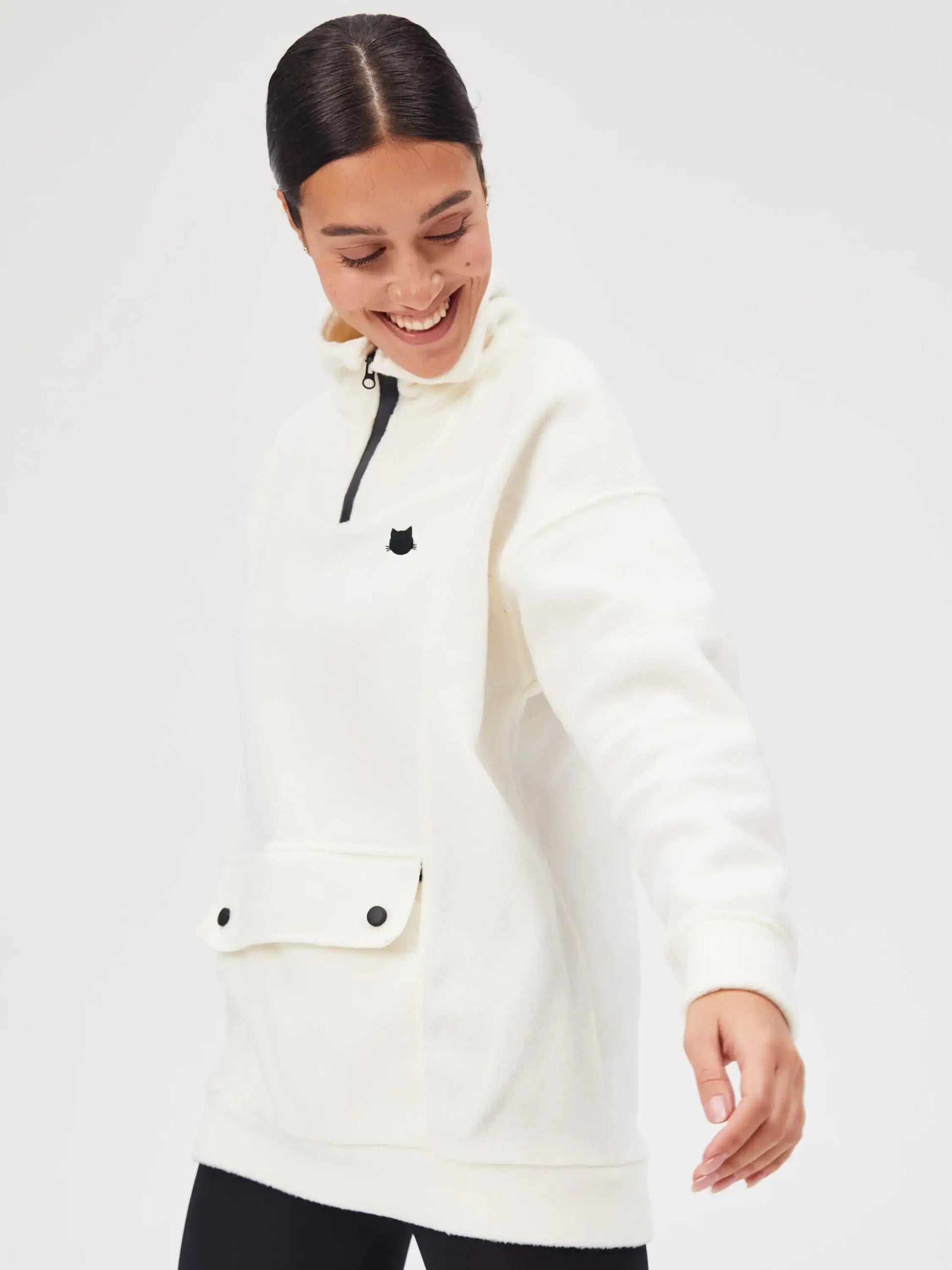 White fleece sweatshirt - Funny Cat Fleece (recycled) | For Cat Lovers | CAT by maniita lacitta