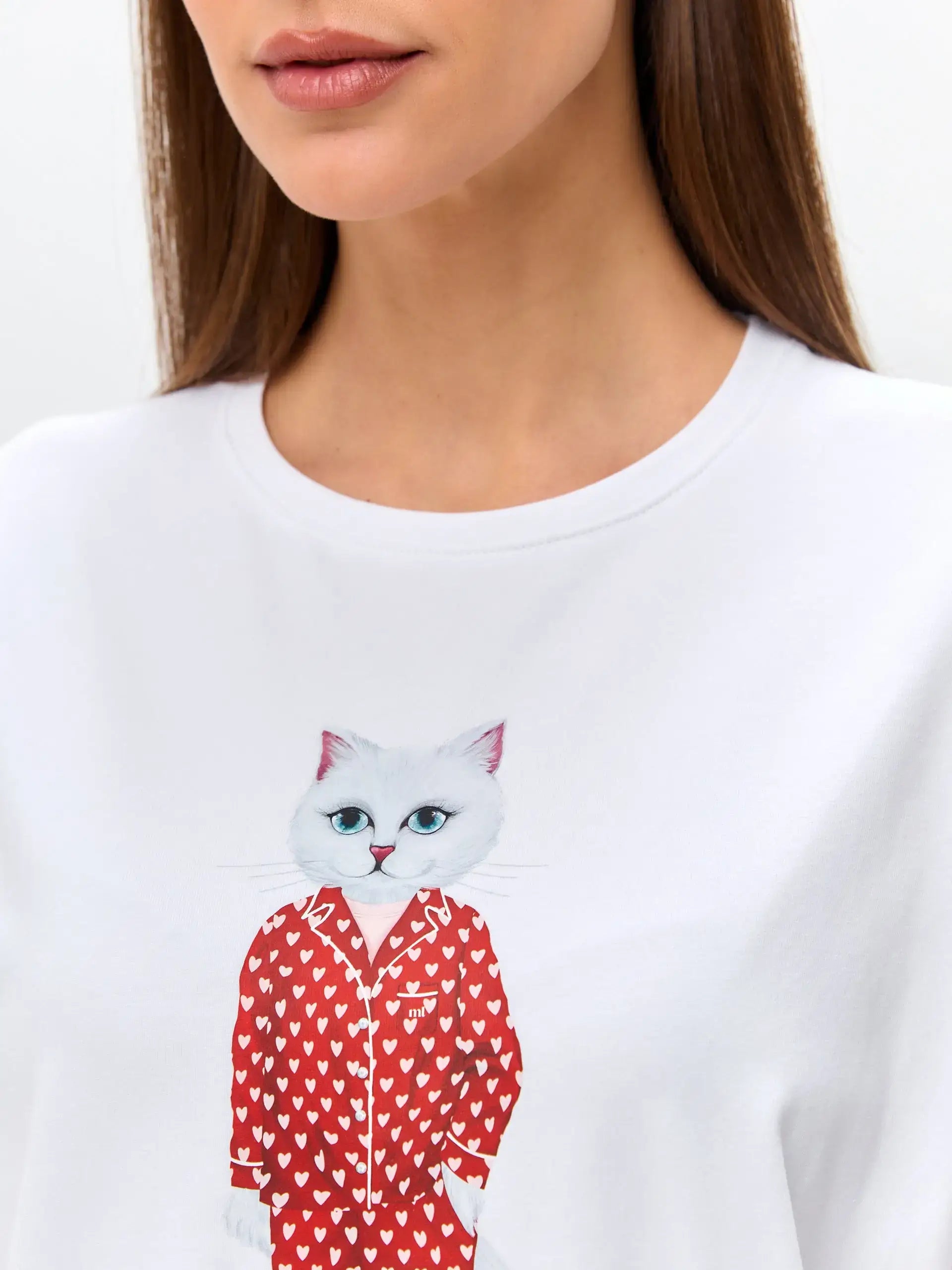 White oversized t-shirt pajamas cat - Funny Cat Loungewear | For Cat Lovers | CAT by maniita lacitta