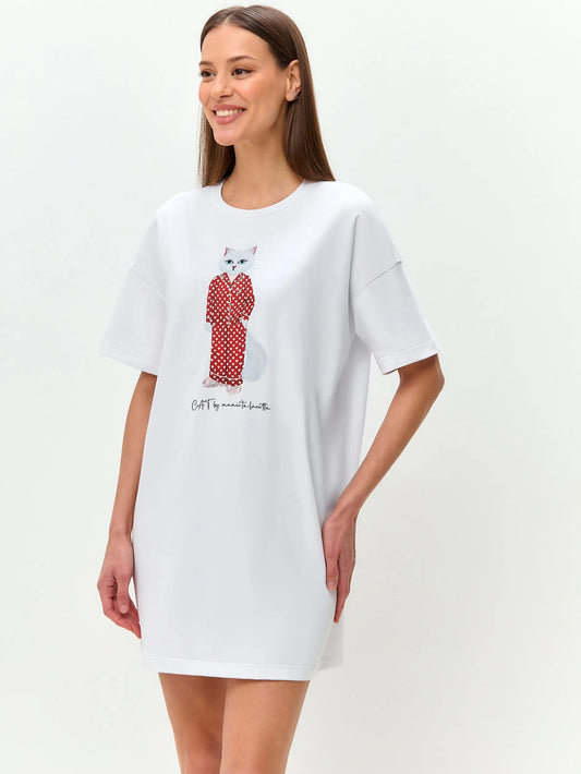 White oversized t-shirt pajamas cat - Funny Cat Loungewear | For Cat Lovers | CAT by maniita lacitta