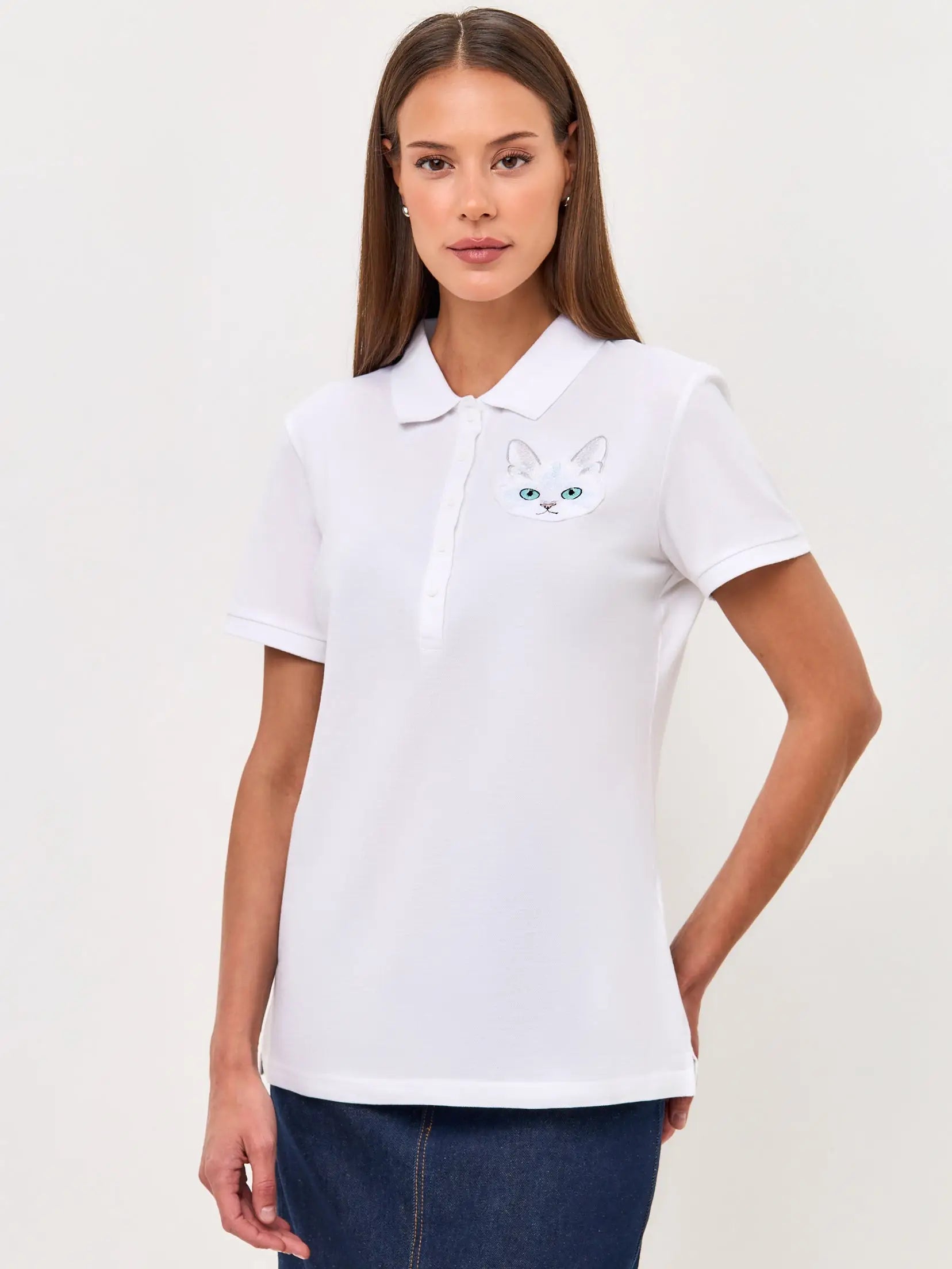 White polo t-shirt cat - Funny Cat Polo t-shirt & dress | For Cat Lovers | CAT by maniita