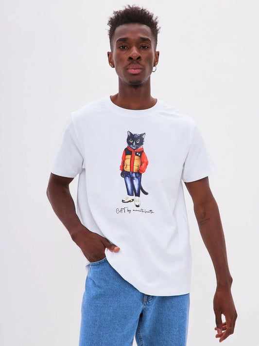 White printed t-shirt sport casual cat - Funny Cat T-shirt | For Cat Lovers | CAT by maniita lacitta