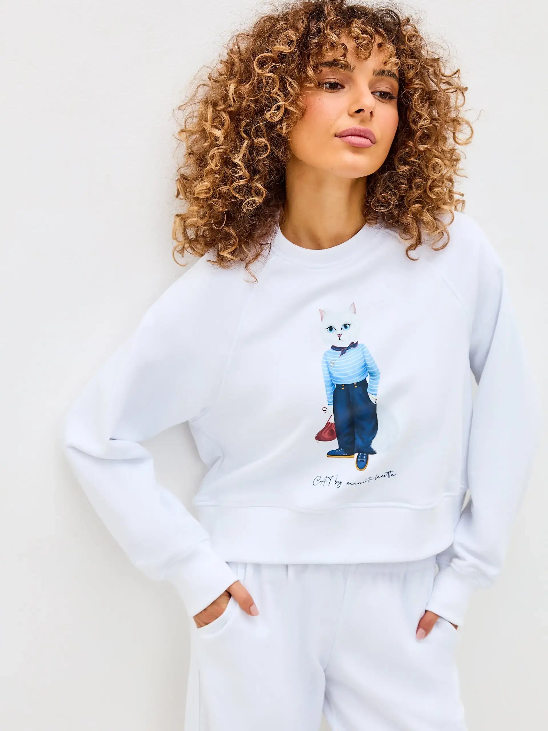 White Printed Sweatshirt MARINER CAT - Hoodie & sweatshirt
